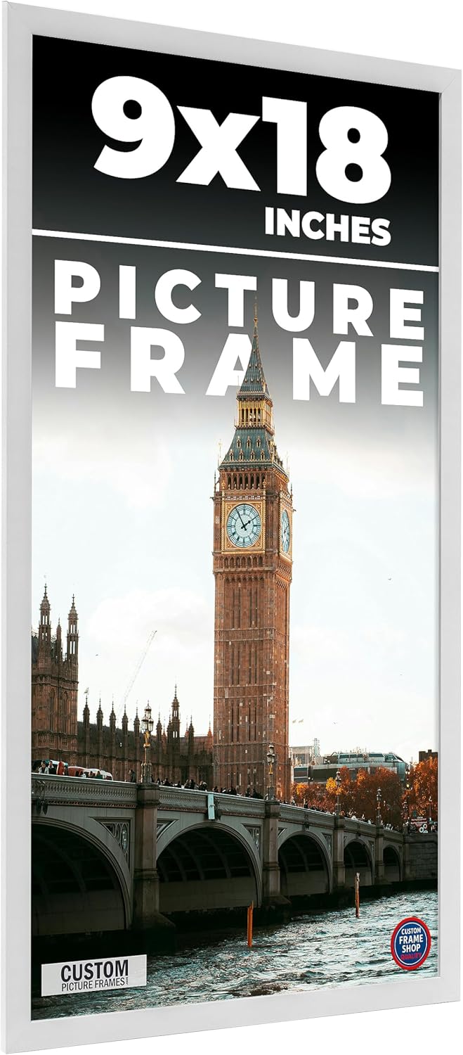 9x18 Frame White Real Wood Picture Frame Width 0.75 Inches | Interior Frame Depth 0.5 Inches | Bianca Mid Century Photo Frame Complete with UV Acrylic, Foam Board Backing & Hanging Hardware