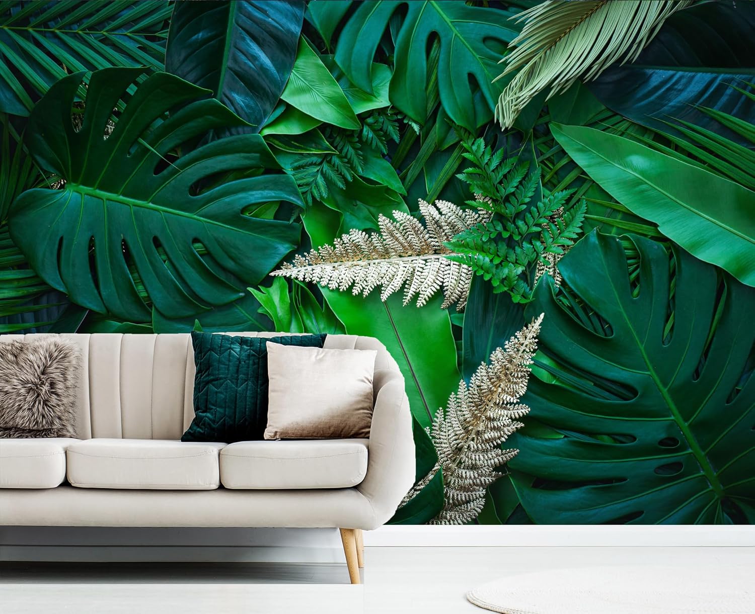 Green Wallpaper Tropical,108''X75''Jungle Leaf Wall Mural for Bedroom Living Room Nursery (Not Peel n' Stick)
