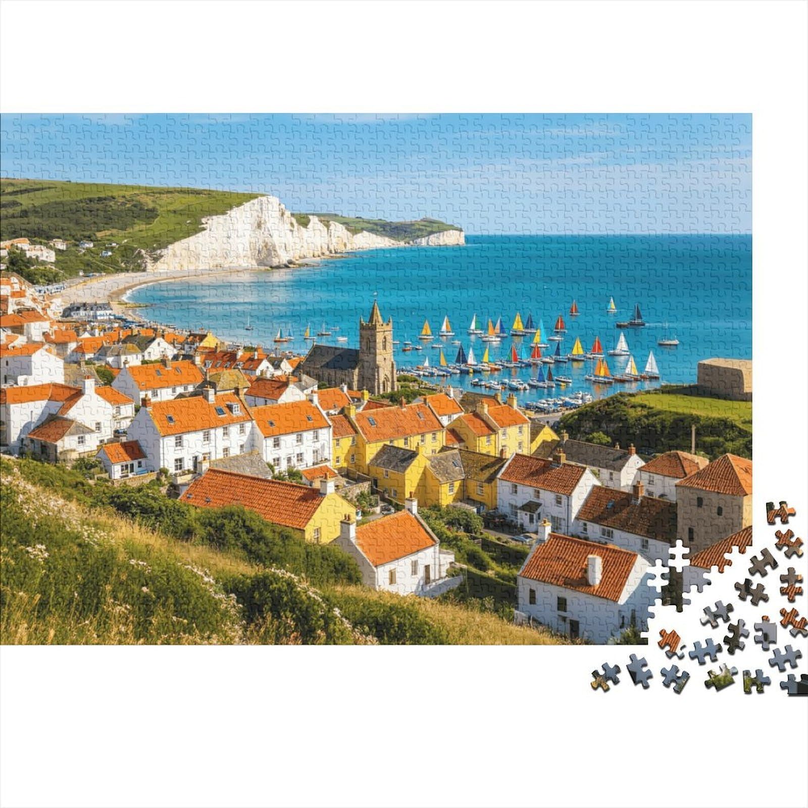 Dover White Cliff Jigsaw Puzzles 1000 Pieces Recycled Sunny Seaside Senior Puzzles Party Game Props Great Gift Idea for Family And Friends Birthdays 52x38cm/1000pcs