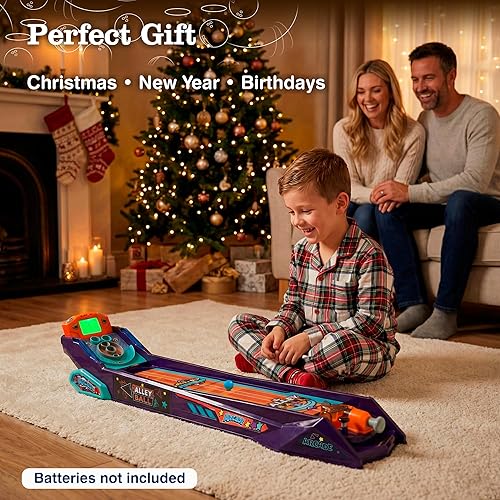 Miniatura 9 de Juego de Bola de Callejón — Juego de Mesa Electrónico de Rodar y Puntuar, Puntuación Automática con Luces y Sonido, Lanzador con Manija — 1-2