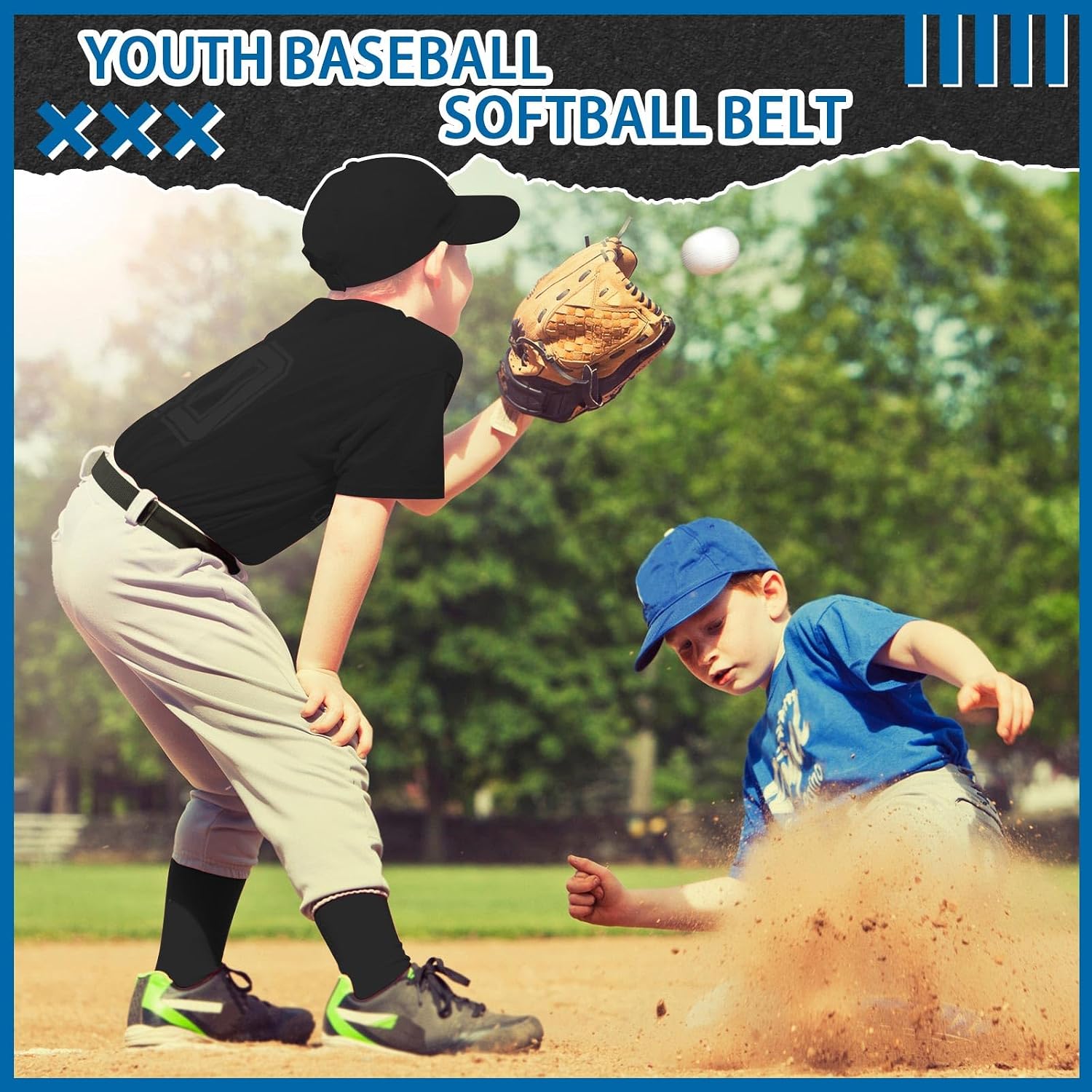 Panitay Youth Baseball/Softball Belt PU Leather Elastic Adjustable Uniform Belt Waist Belt for Boys Girls Youth