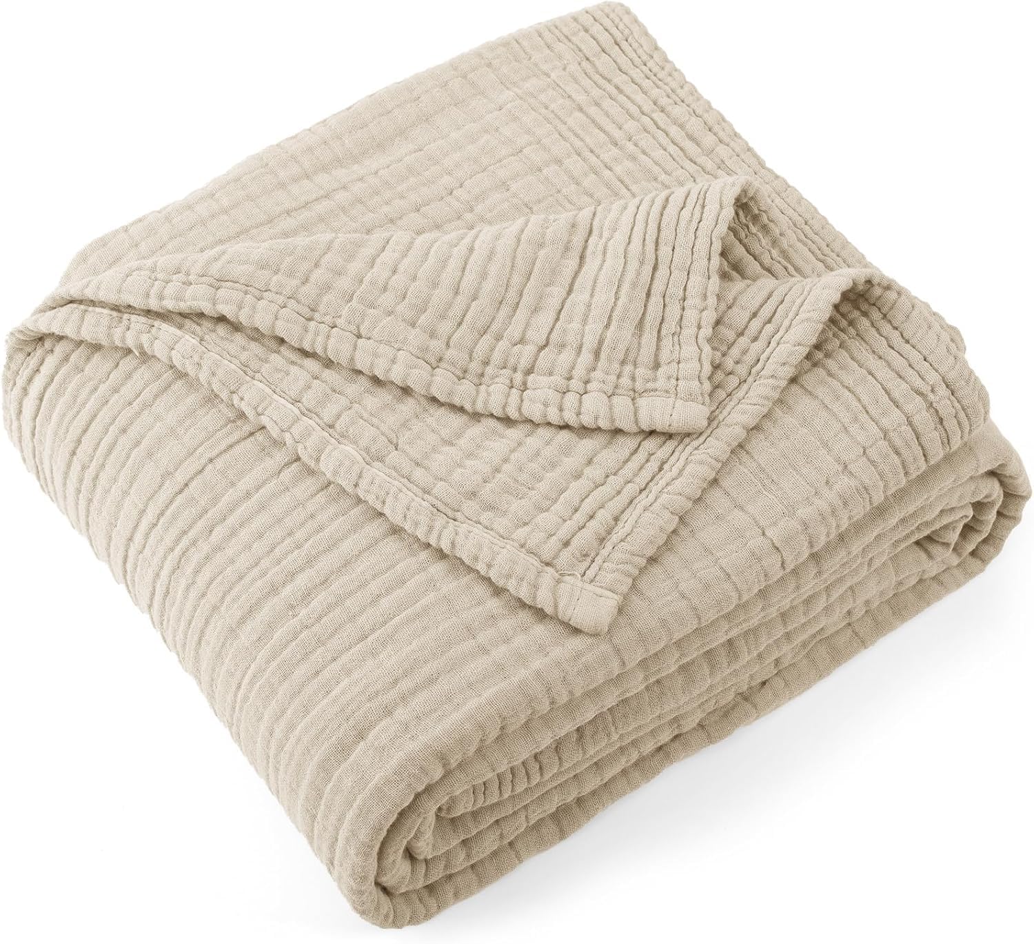 iyoimono Baumwolle Decke für Erwachsene Beige Musselin Decke 200 x 230 cm