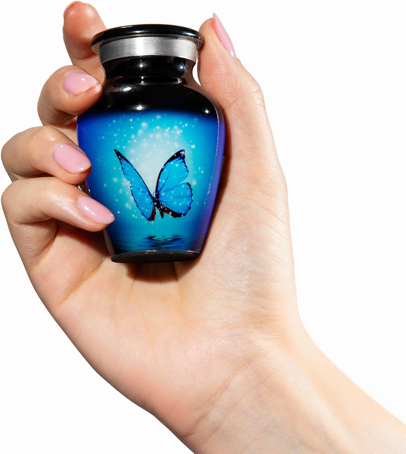 Blue Butterfly Cremation Urn for Human Ashes – Personalized Memorial Tribute in Glossy Blue, Custom Name & Dates, Large Adult Keepsake, Made in USA