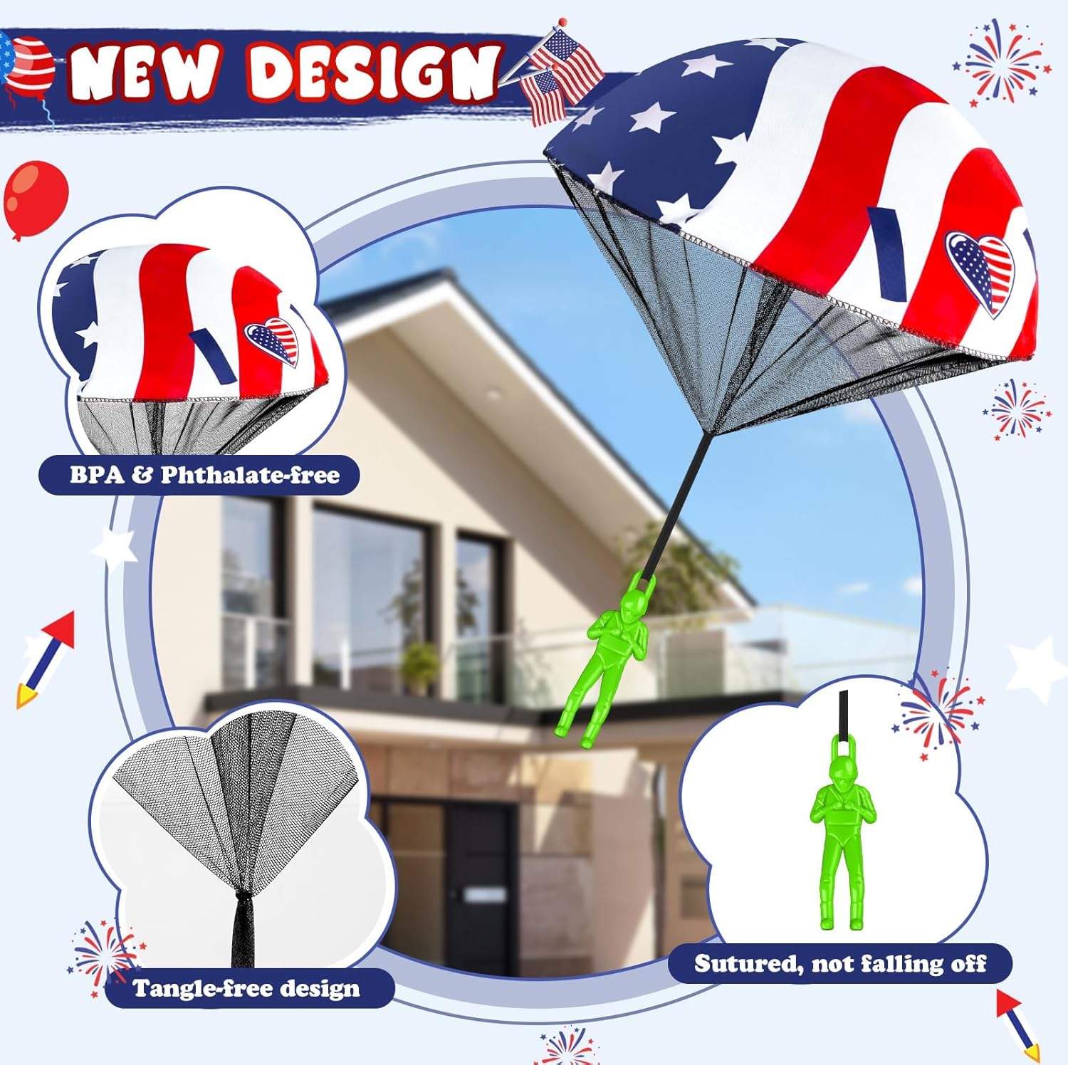 CPSYUB Parachute Toys for Kids Boys Girls: 4th of July Outdoor Toys Party Favors Gifts Prizes, Parachute Army Men Toy for Outside Games (6 Pack)