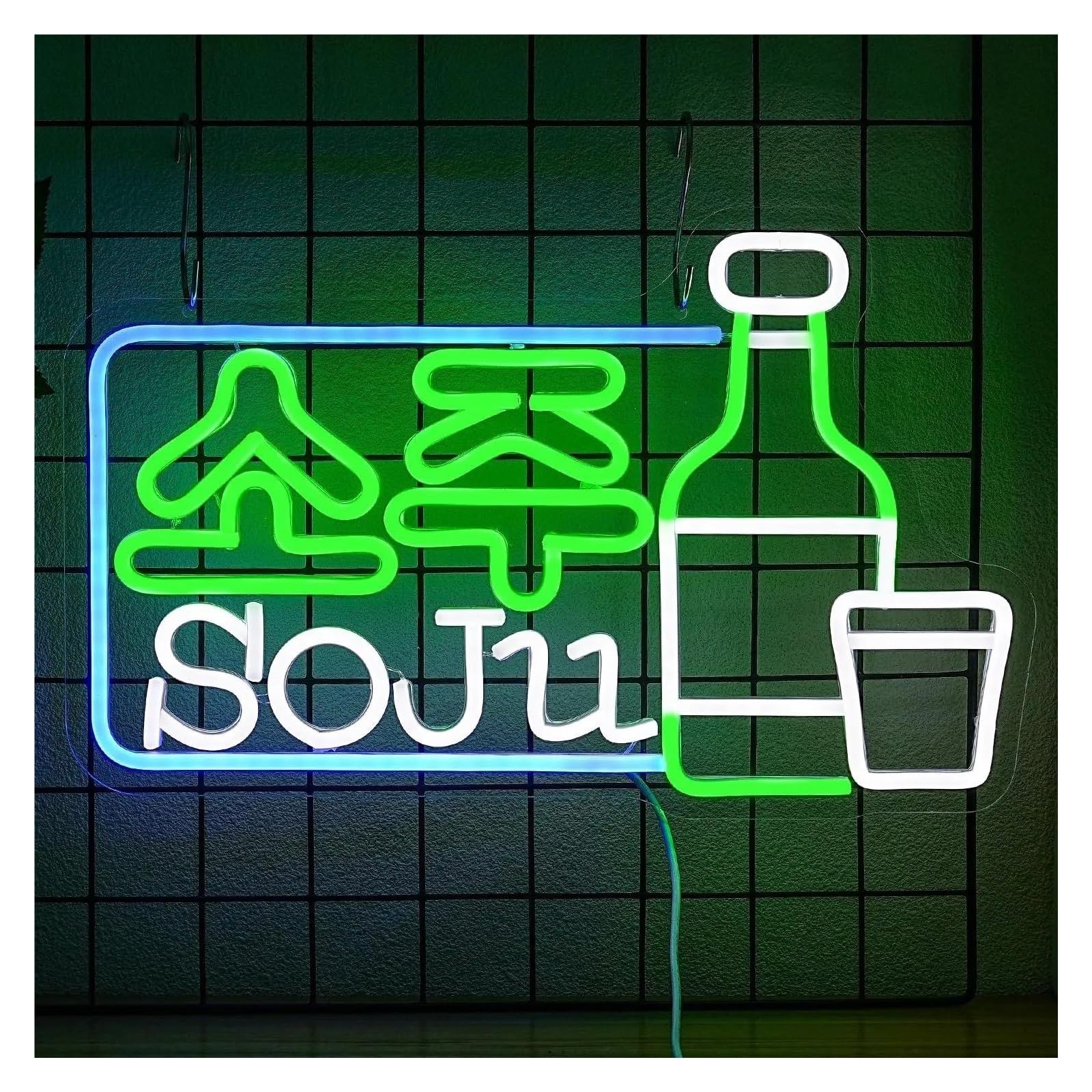 RONGCH Hanging Art Neon Signs Soju Neon Sign Light Dimmable USB Powered for Bistro Kitchen Dining Room Scene Background Wall Decor 16.9inx10.6in