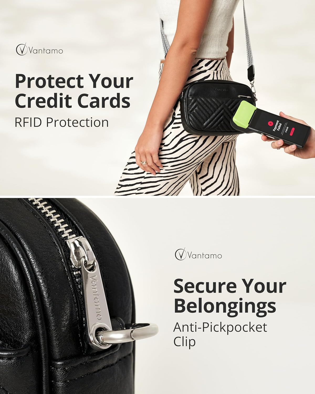 Vantamo Premium Quilted Crossbody Bags for Women with Anti-Pickpocket Clip, Vegan Leather Handbags, Travel Purses for Women - Image 5