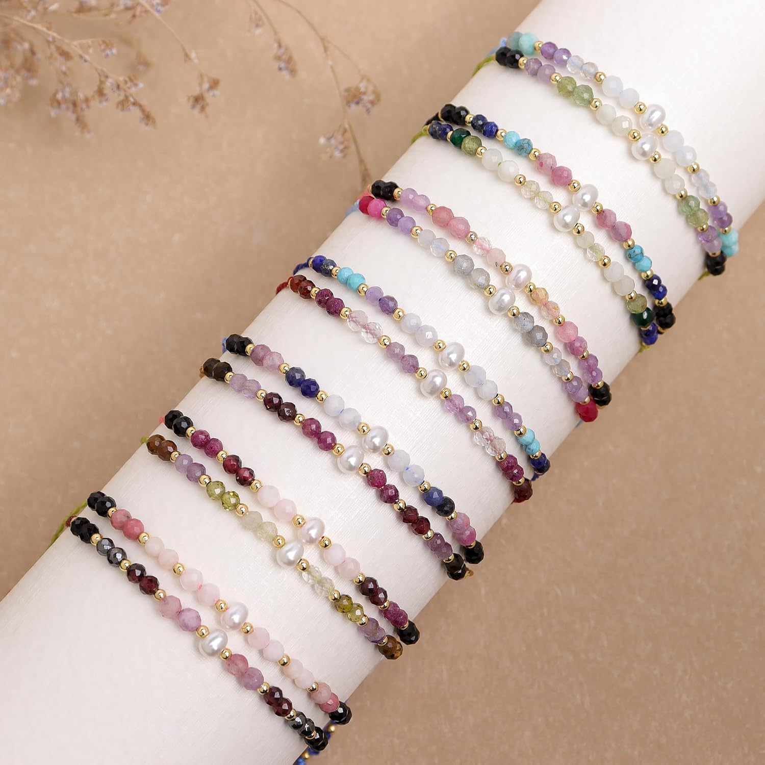 Colorful Gemstone Beads Bracelets Set for Women, 2Pcs Boho Handmade Adjustable Stackable Strand Outfit Accessories Jewelry Gift. - Image 7