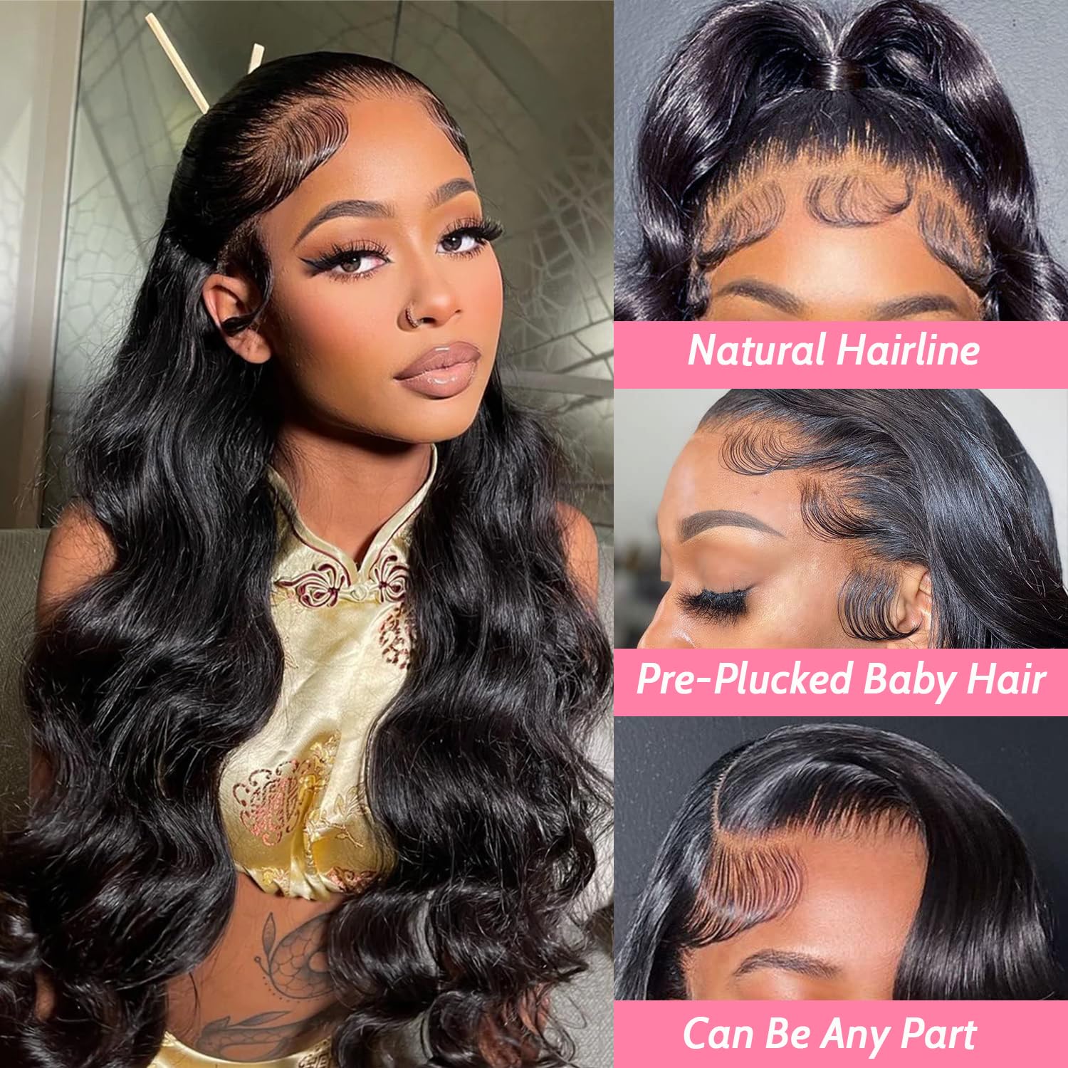 13x6 Body Wave Lace Front Wigs Human Hair 180% Density 30 Inch Body Wave HD Transparent Frontal Wig Glueless Pre Plucked with Baby Hair Natural Black Body Wave Wig for Women Brazilian Virgin Hair