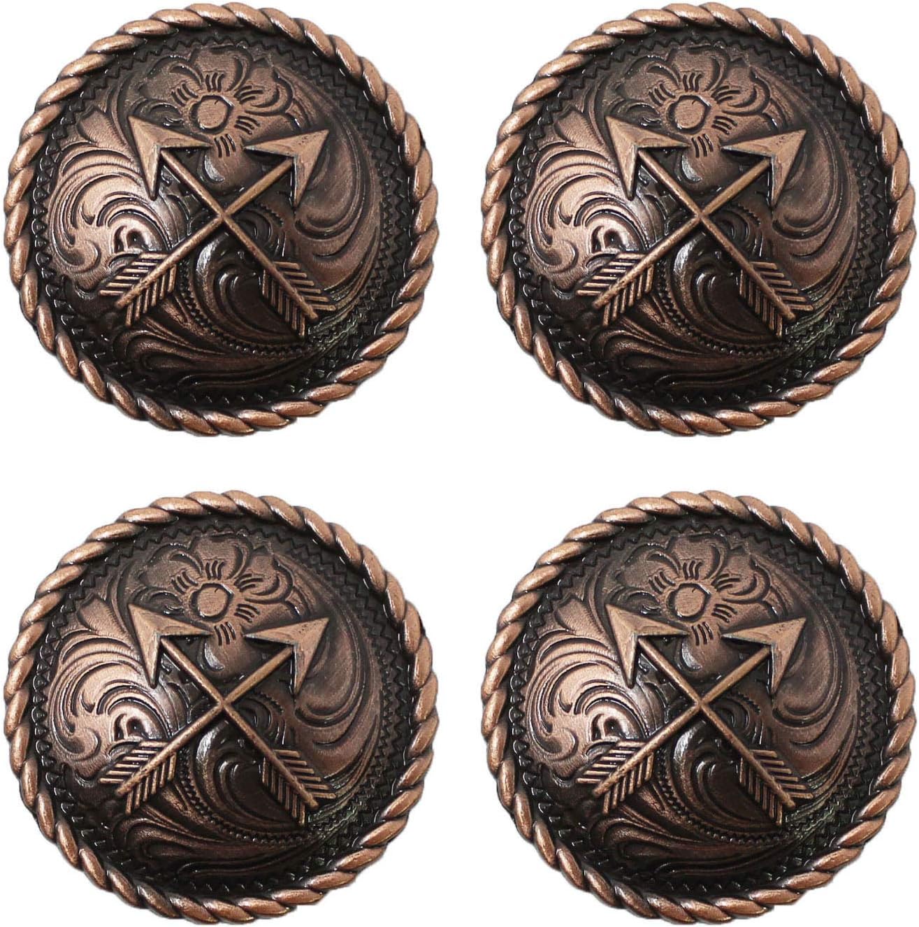 CHALLENGER Set of 4 Conchos Western Saddle Tack Bridle Arrows Engraved Copper Screw Co530