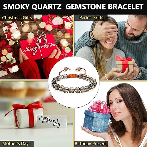 Vista 152 de Adjustable Crystal Bracelet – Gemstone Bead Bracelet with Adjustable Macrame String – Chic Gemstone Bracelet for Men and Women – 8mm Round Healing