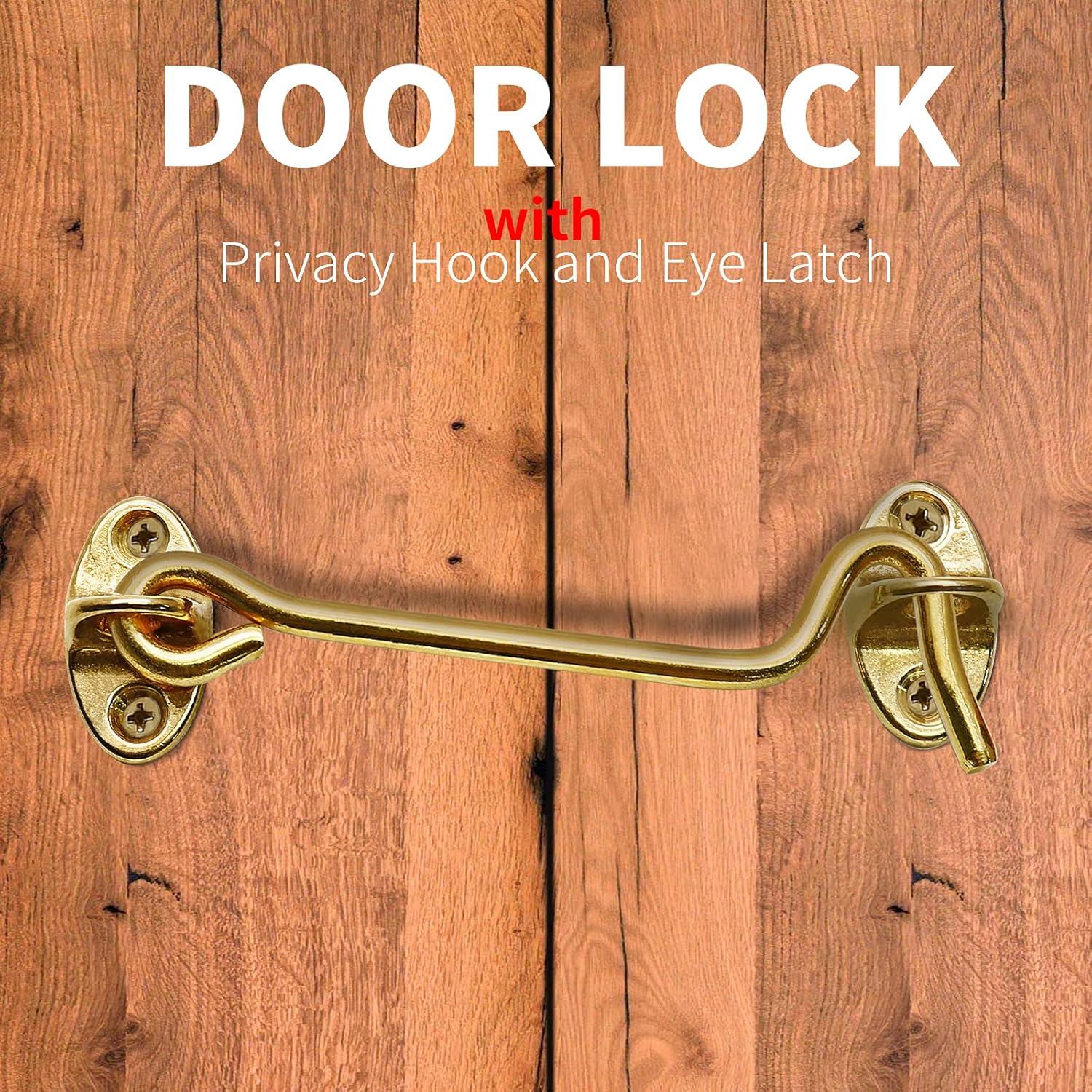 2Pcs Solid Brass Barn Door Lock 4 Inch, Privacy Hook and Eye Latch, Thicken Gate Latch for Sliding Barn Door, Wooden Fence, Window, Cabin, Closet (Gold)