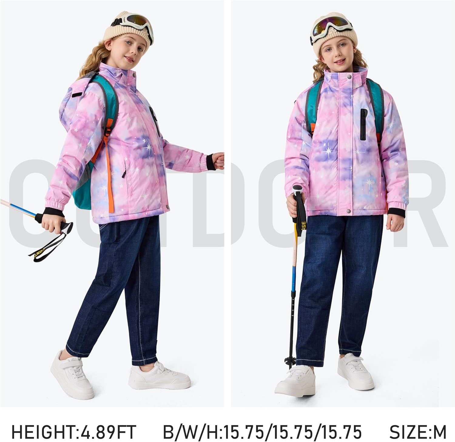 MoFiz Girls Ski Jacket Warm Winter Jacket Windproof Fleece Winter Coat Snow Jackets with Zipper Pockets - Image 6
