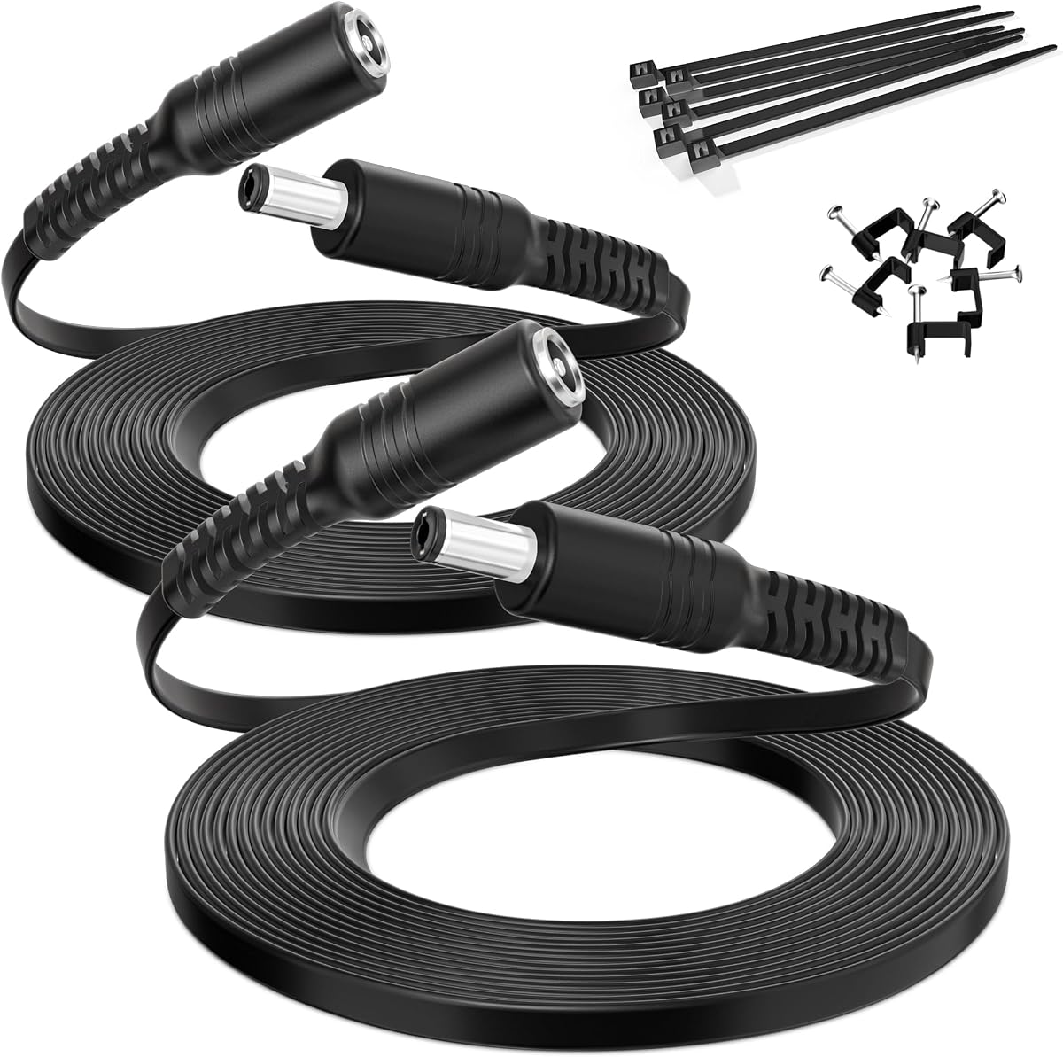 Itramax Cable de extensión plano de 12 V DC5521 de 10 pies/paquete de 2 extensores hembra a macho | Cable extendido de fuente de alimentación de 3M, 5,5mm x 2,1mm, para cámara de seguridad CCTV, cámara exterior, DVR,NVR, tira de LED, Monitor, tp-link Tapo C500