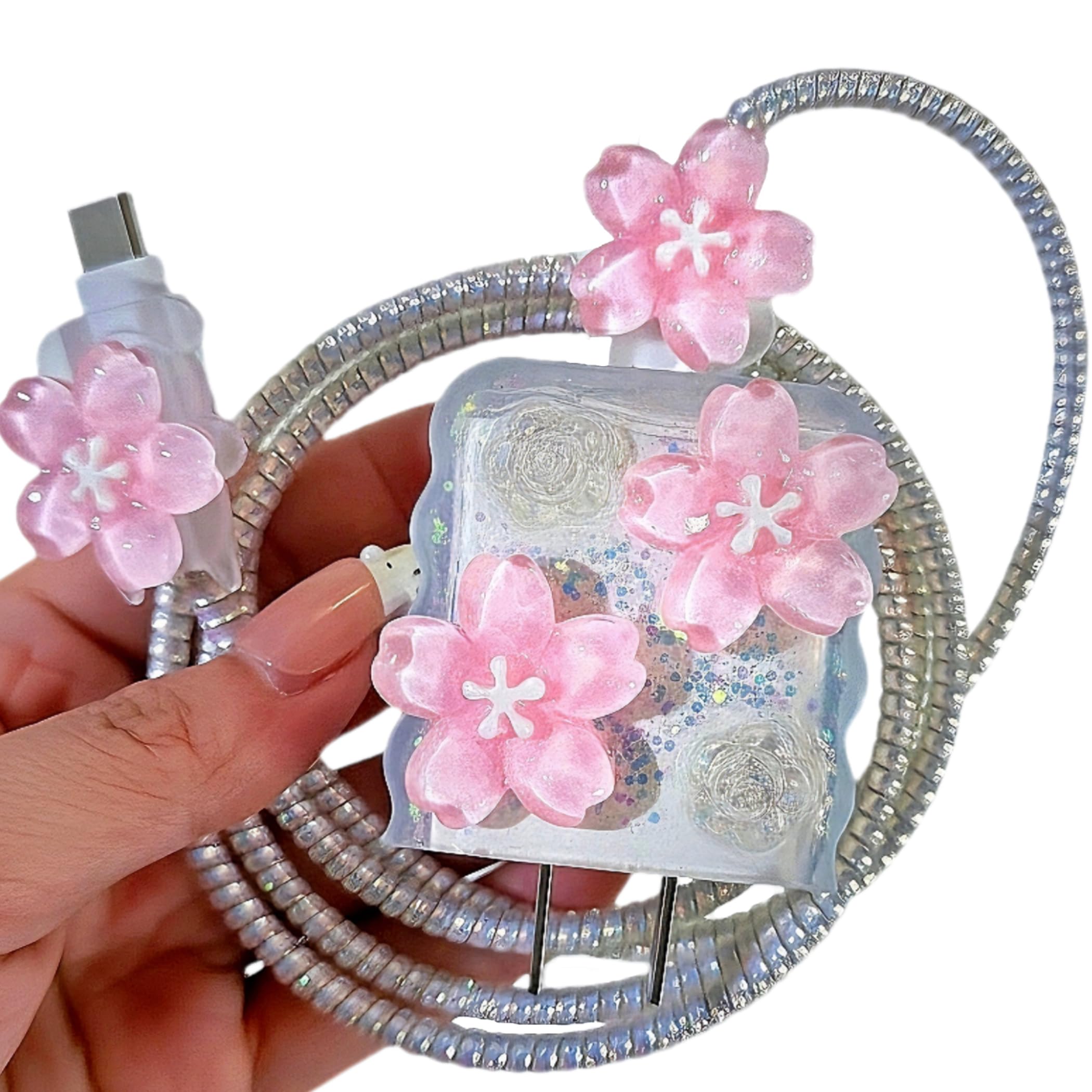 Protector de cable de carga iPhone 20W con funda Sakura 3D rosa para iPad 8