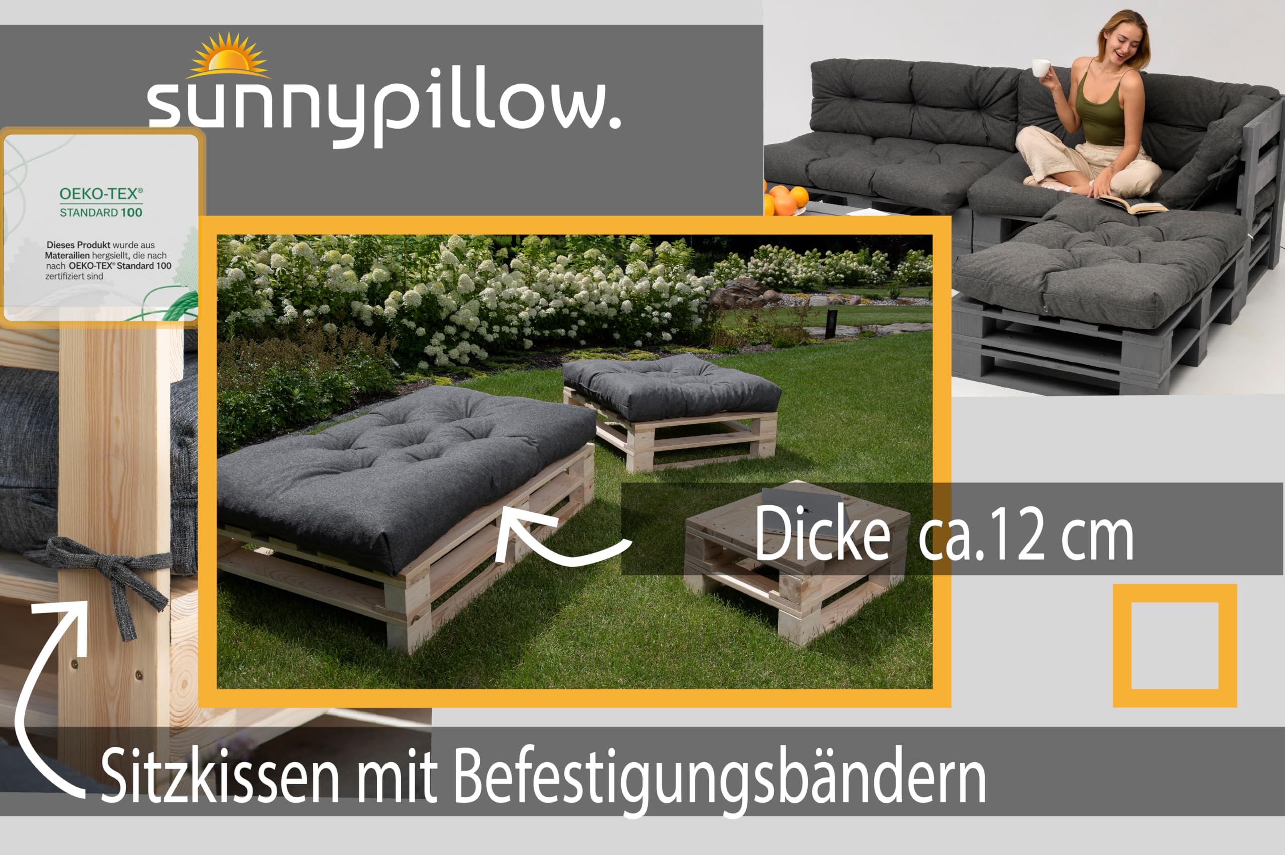 sunnypillow Set of 7 Cushions for Pallet Euro Sofa, Garden, Living Room – Outdoor – Large Bench Cushions – Various Sizes and Colours to Choose From – Floor Mattress (Seat + Back) – Green - 5