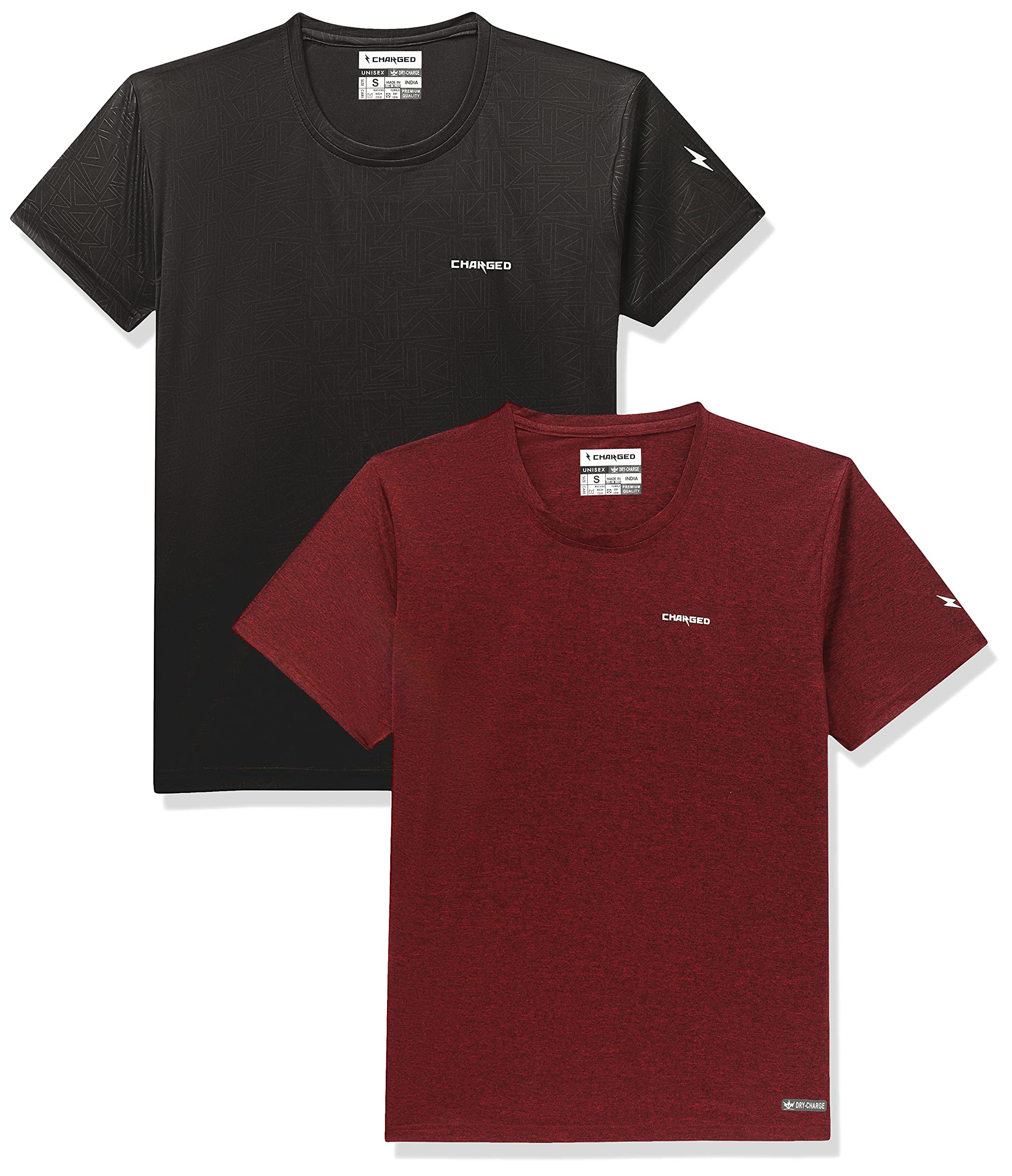 Charged Brisk-002 Melange Round Neck Sports T-Shirt Rust Size Small And Charged Play-005 Interlock Knit Geomatric Emboss Round Neck Sports T-Shirt Navy Size Small-image-21