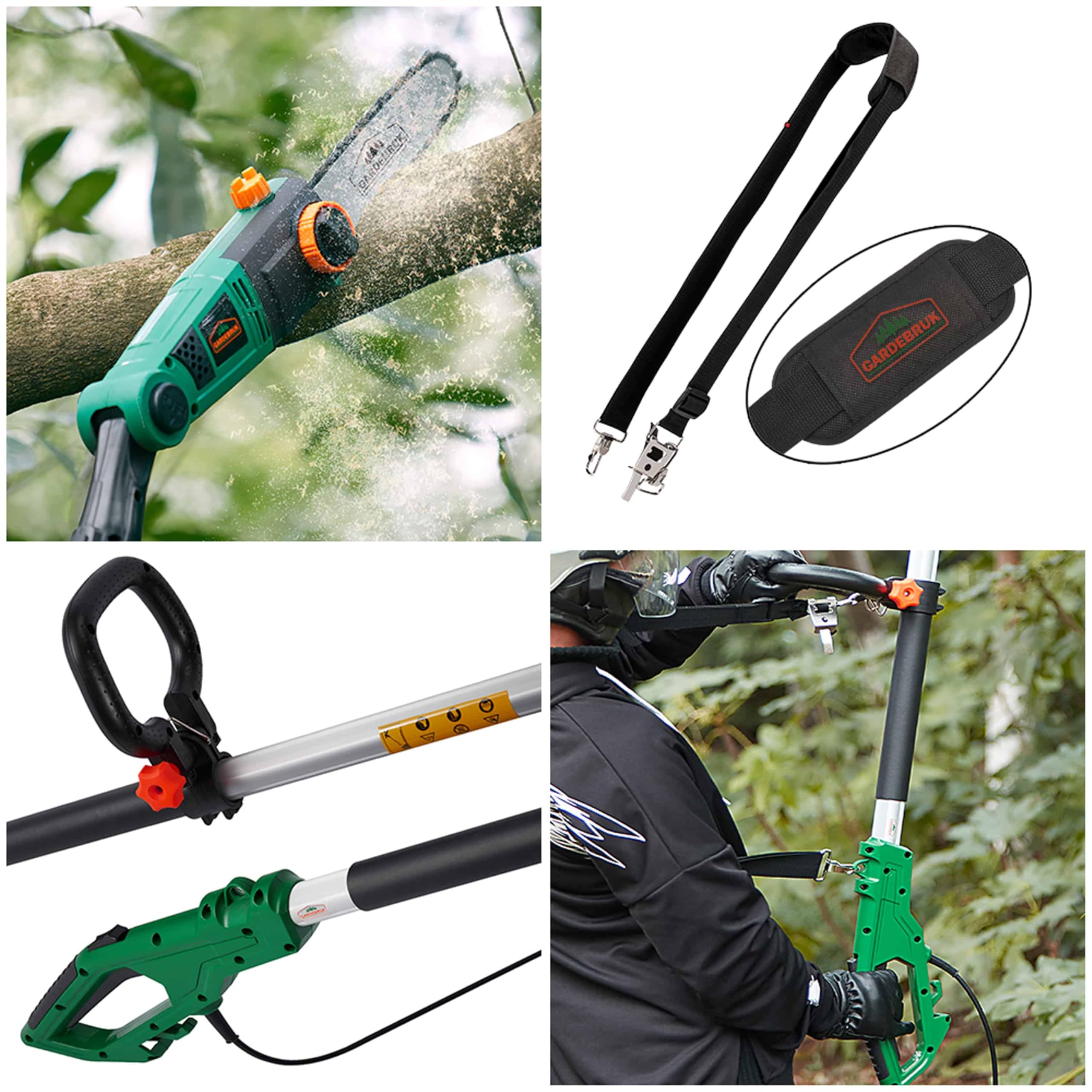 GARDEBRUK® Elagueuse sur perche électrique 750W poignée ergonomique lame 26cm télescopique coupe branche tronçonneuse sécateur scie arbre branches