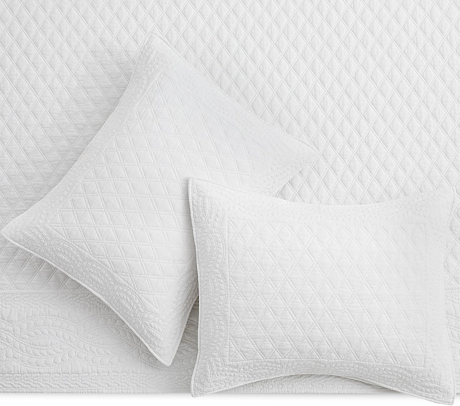 Levtex Home - Ballou - Queen Bedspread and Two Standard Shams - Bordered - Bright White - Bedspread (106X106in.) and Shams (20x26in.) - Cotton
