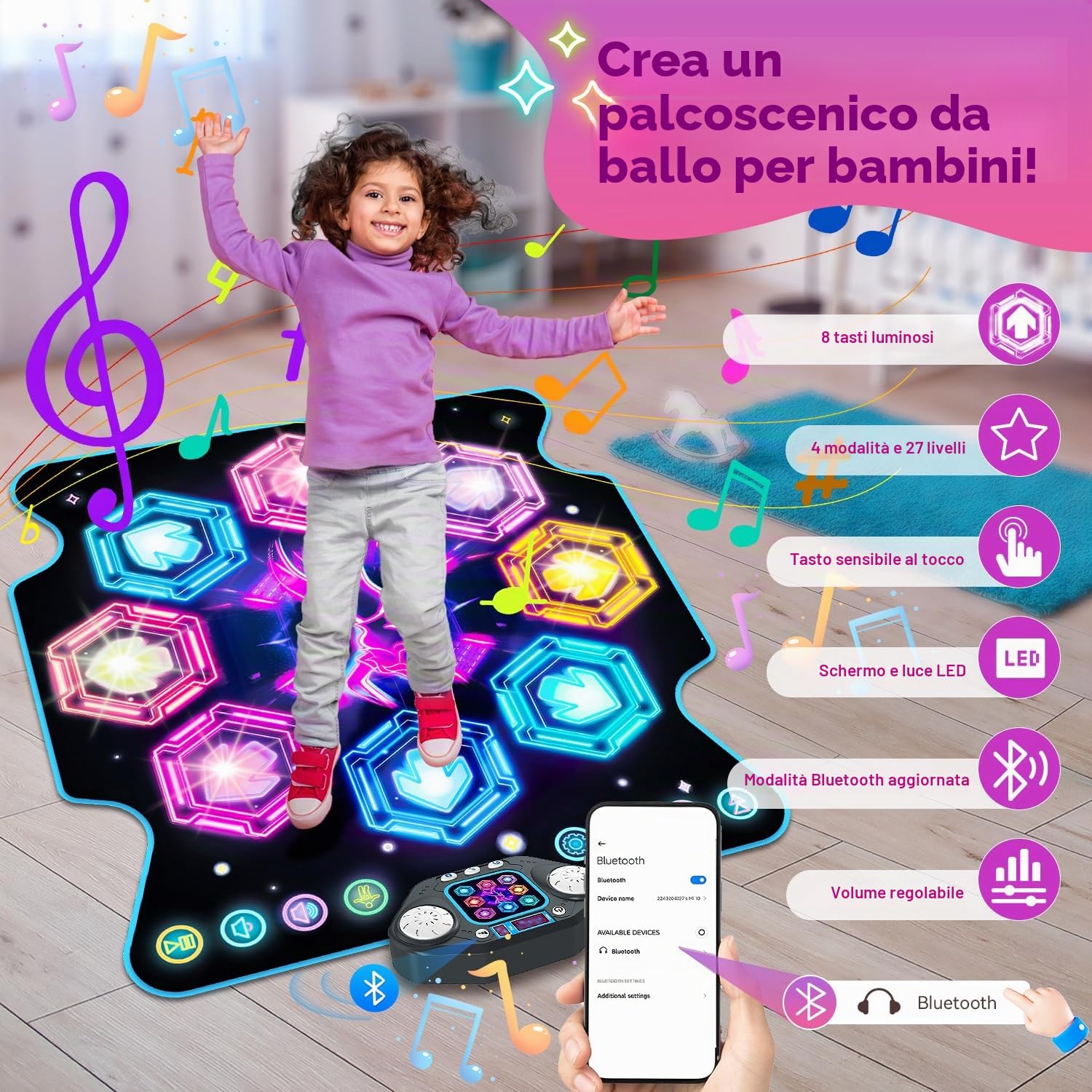 TERRAMUS Giocattolo da Ballo per Bambini - Giocattolo Musicale da Ballo elettronico con 8 Tasti LED per Bambini dai 4 agli 8 Anni, Ottimi Regali di Compleanno per Bambine e Bambini dai 3 ai 12 Anni