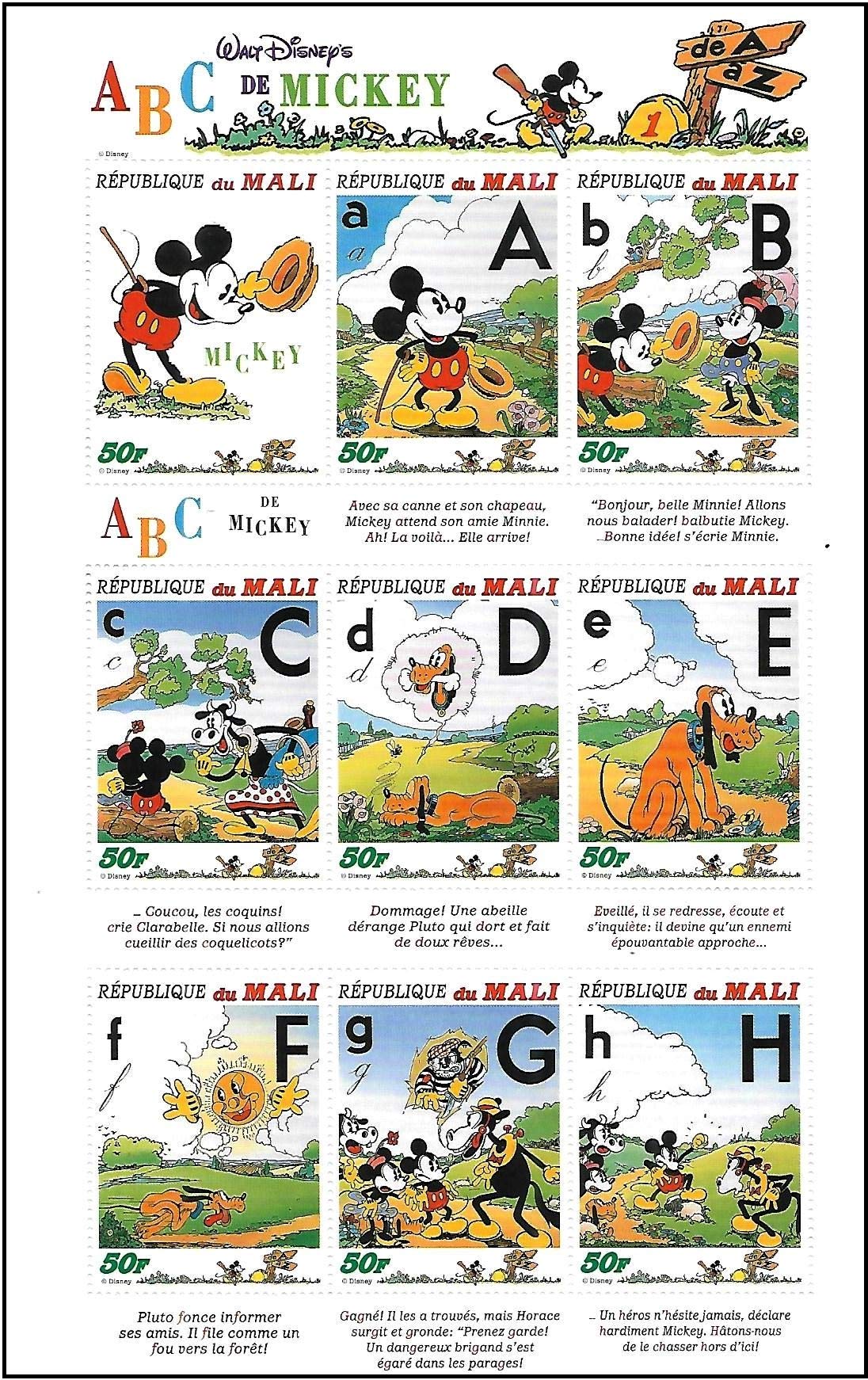 Aranyak Hobby® Cartoon Character Mickey ABC Alphabet Ex Rare Full Stamps Sheet 1996 from Republic of Mali West Africa