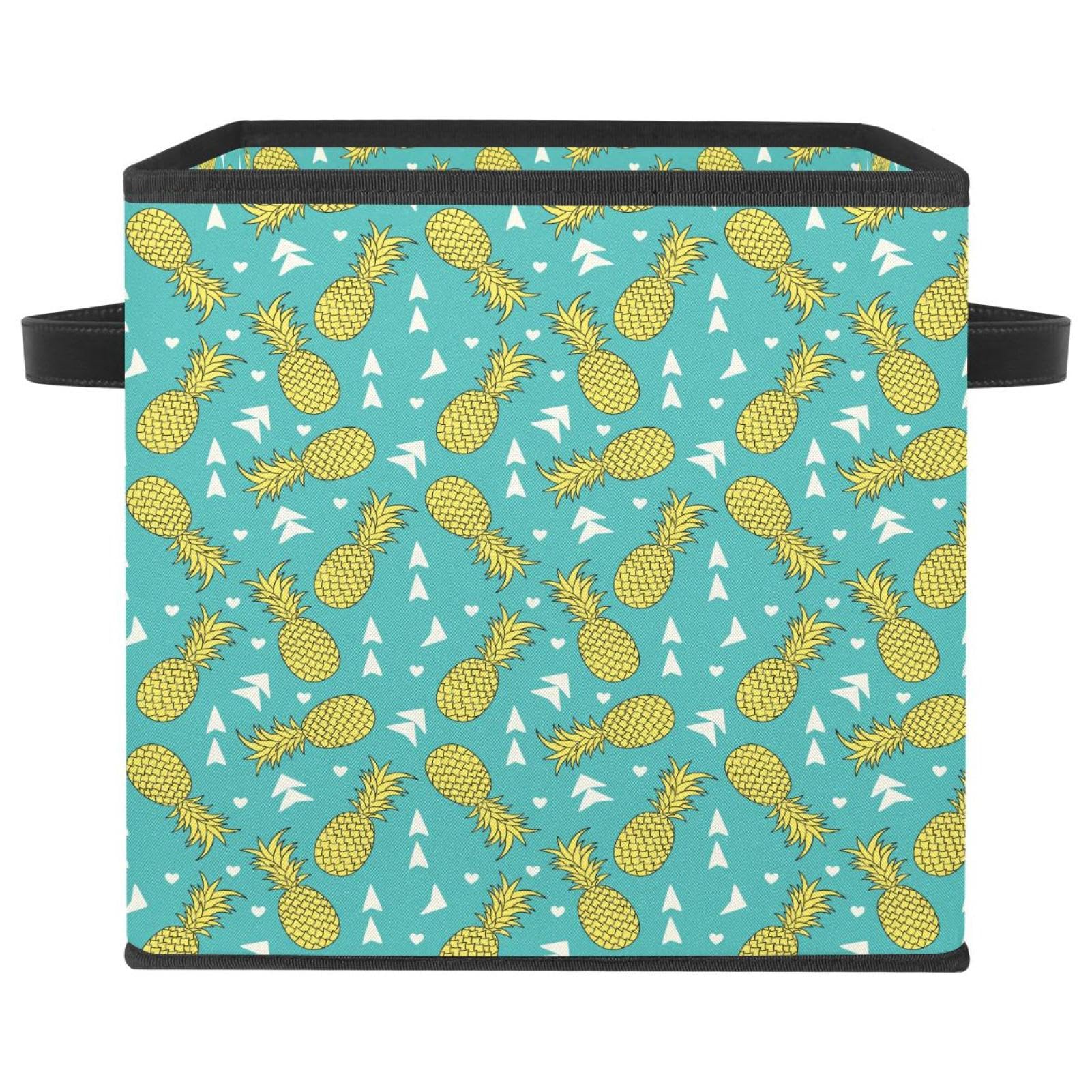 Boîte de rangement pliable motif ananas bleu sarcelle en tissu pour placard et chambre