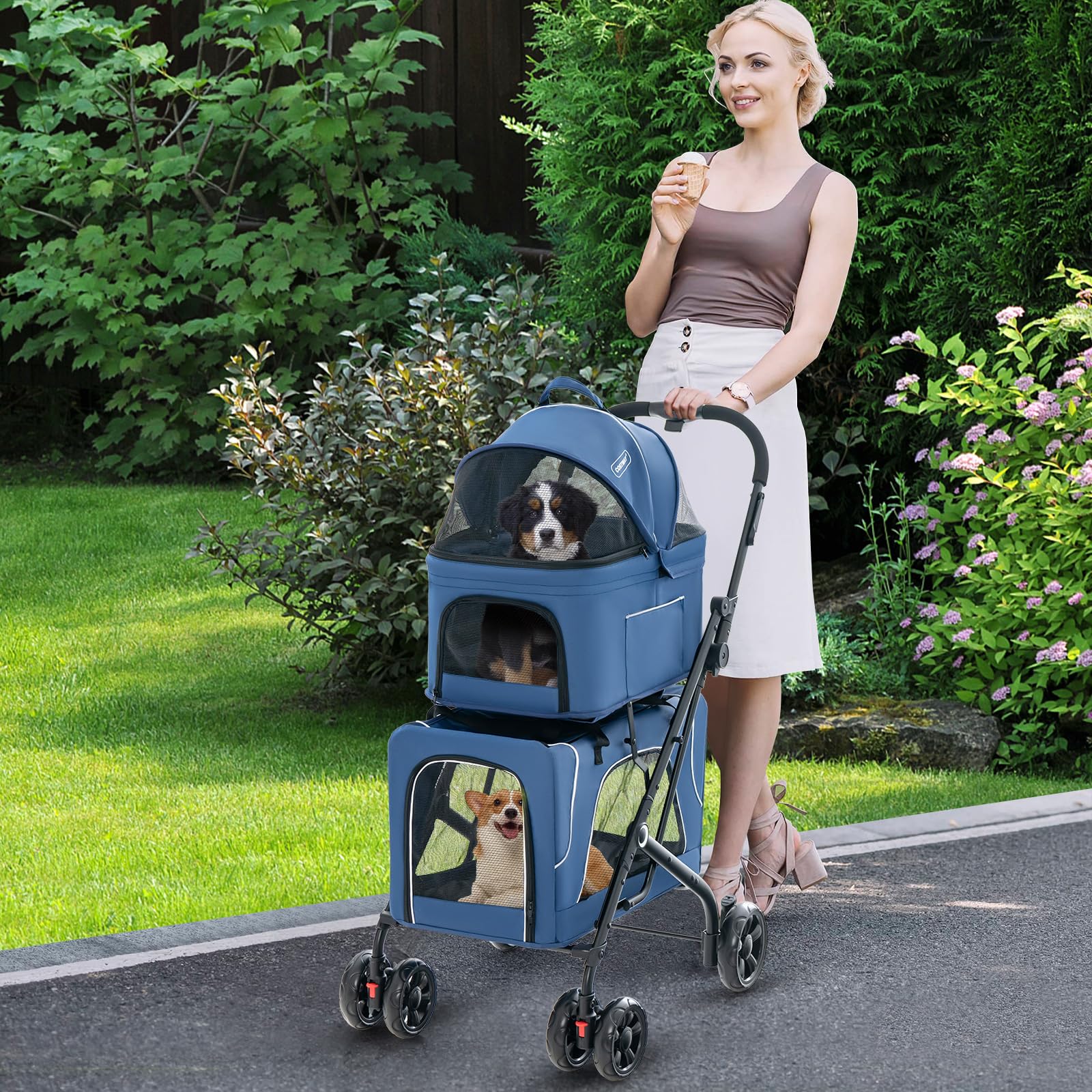 COSTWAY Wózek dla psów 3 w 1, 2 poziomy, do 16 kg, torba transportowa Oxford metal