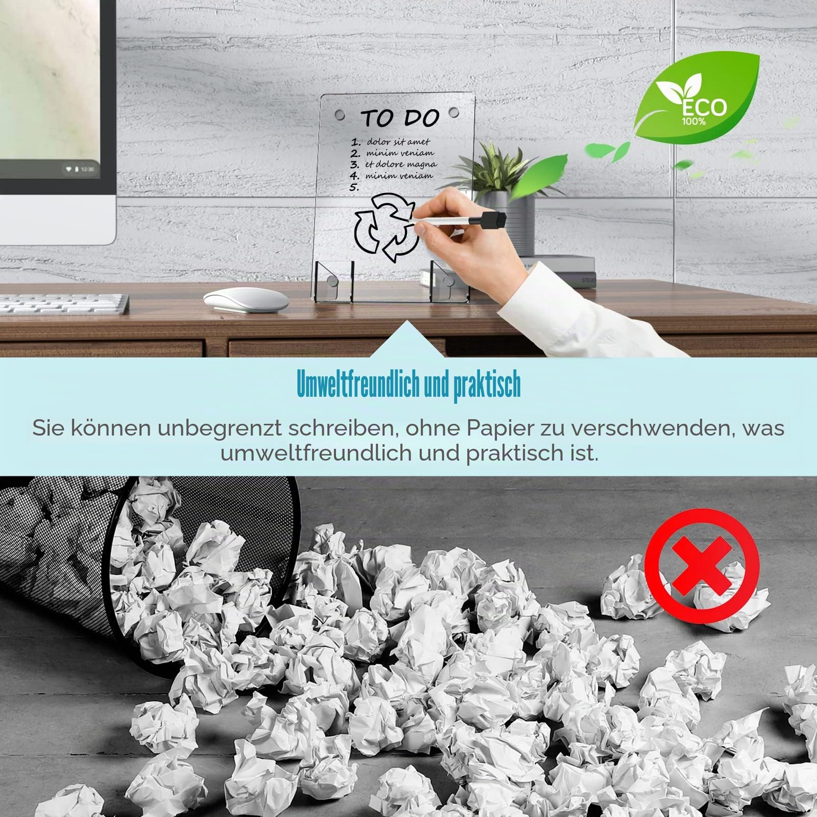 Transparentes Acryl-Whiteboard, 20,3 x 15,2 cm, rahmenlos, trocken abwischbar, mit flexiblem Magnetständer und Markern, Mini-Whiteboard, Schreibtischzubehör für Frauen, Zuhause, Büro, Schule