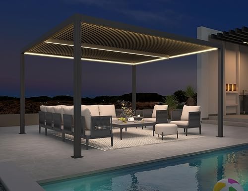 Miniatura 26 de PURPLE LEAF 94AS - Pérgola pequeña de aluminio compacto de 10 x 12 pies con techo rígido con listones ajustables para patio, cubierta de terraza