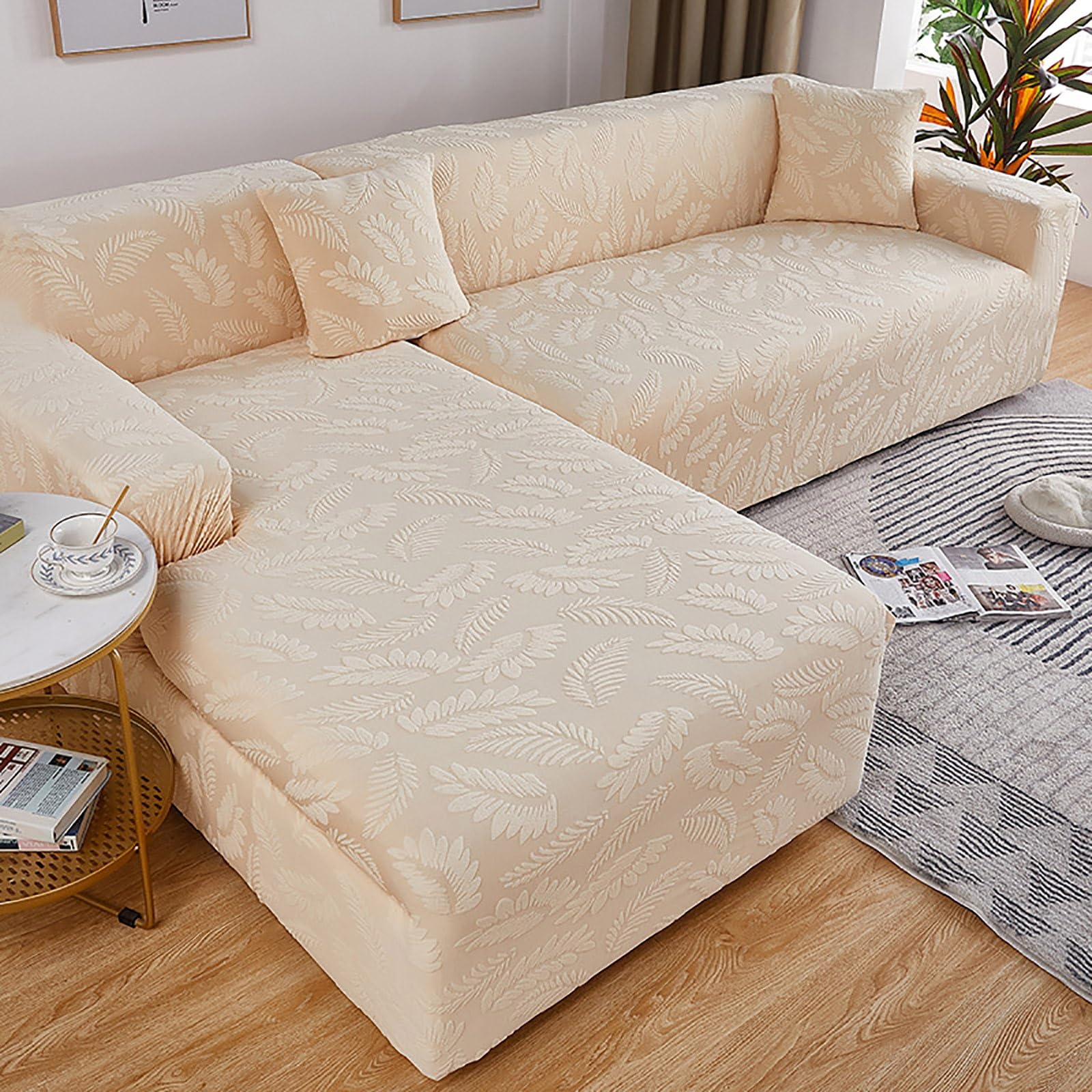 Housse de canapé d'angle en jacquard extensible pour salon avec animaux