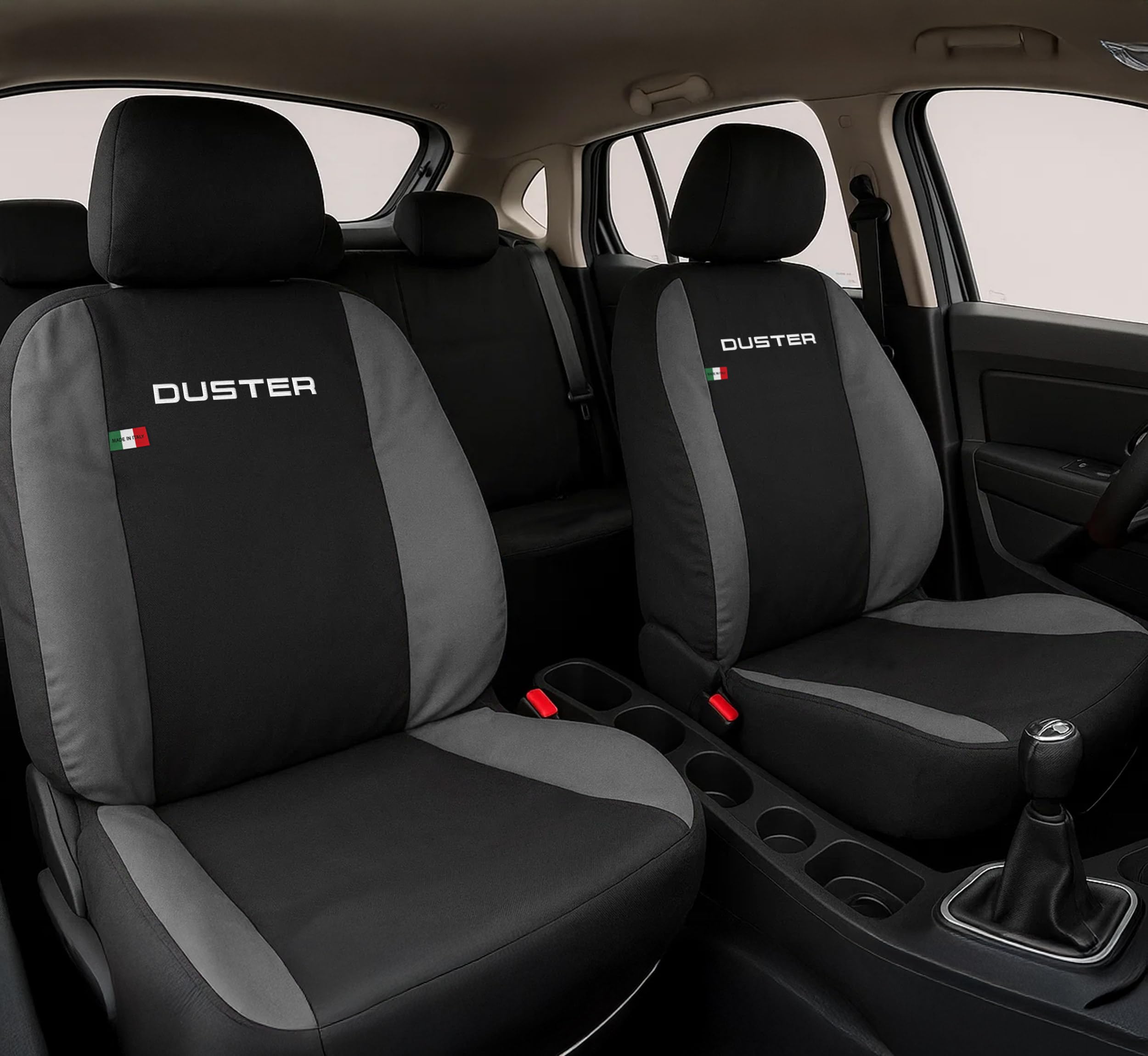 Auto Accessori Lupex | Coprisedili Auto Compatibili con Duster dal 2010 al 2024, Colore Nero Grigio Scuro, Made In Italy, Tessuto Policotone, Fodere Sedili Anteriori e Posteriori