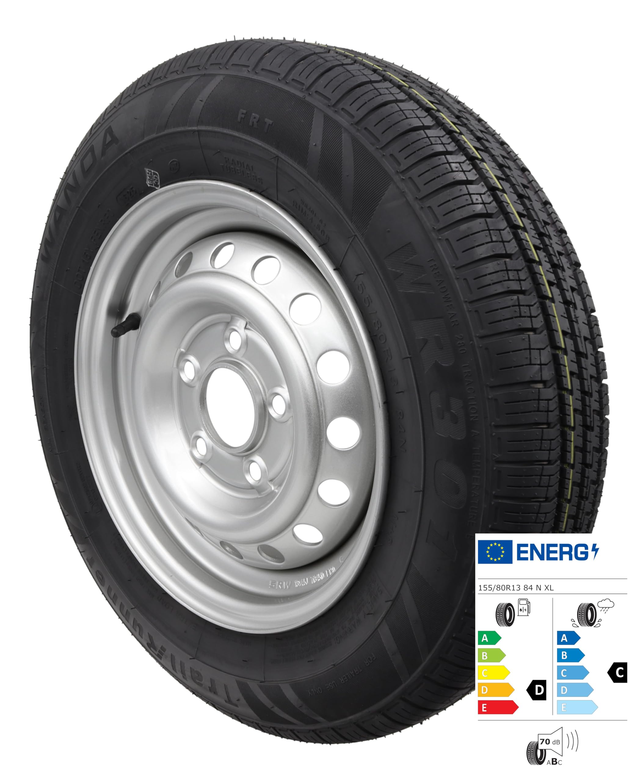 Complete Wheel 155/80R13 84N 112 x 5 Holes Trailer 4.5 Jx13