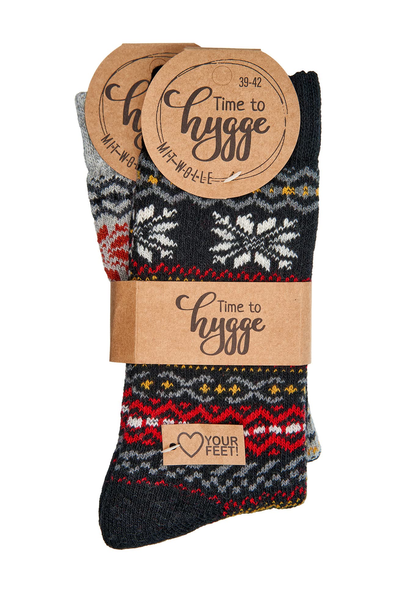 Leo Design Norwegian Wool Socks for Men & Women, Winter Thermal Knitted, Scandinavian Nordic Crew Soft & Warm, Comfortable, Hygge cushioned Socks for cold weather, 2pair (Bundle 2, 3-5)