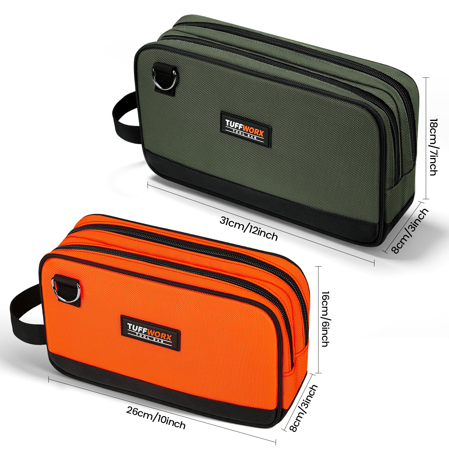 TUFFWORX 2 Pcs Small Tool Bags, Zippered Tool Pouch with Dual Compartment - Image 2