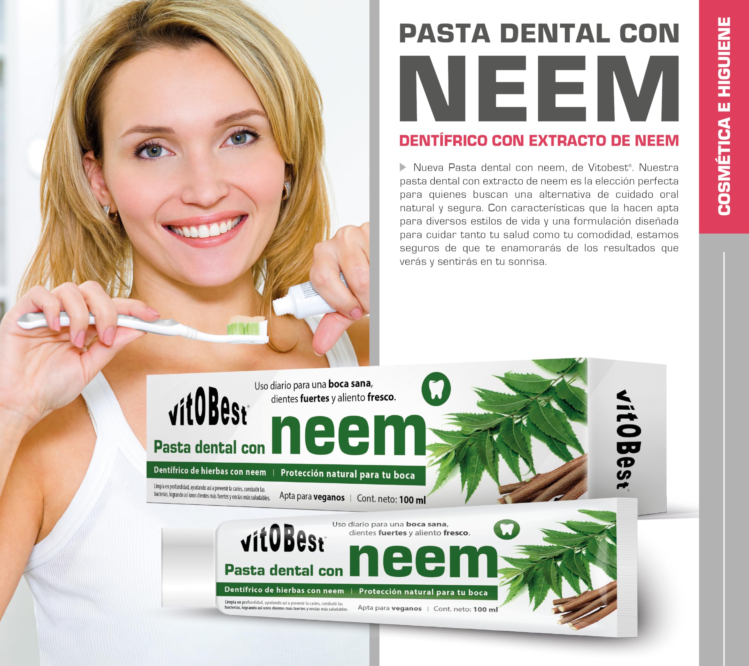 VITOBEST | Pasta dental con neem | Ayuda a prevenir la caries y a proteger las encías | Pasta dental con extracto de neem | 60 unidades x (15 ml)