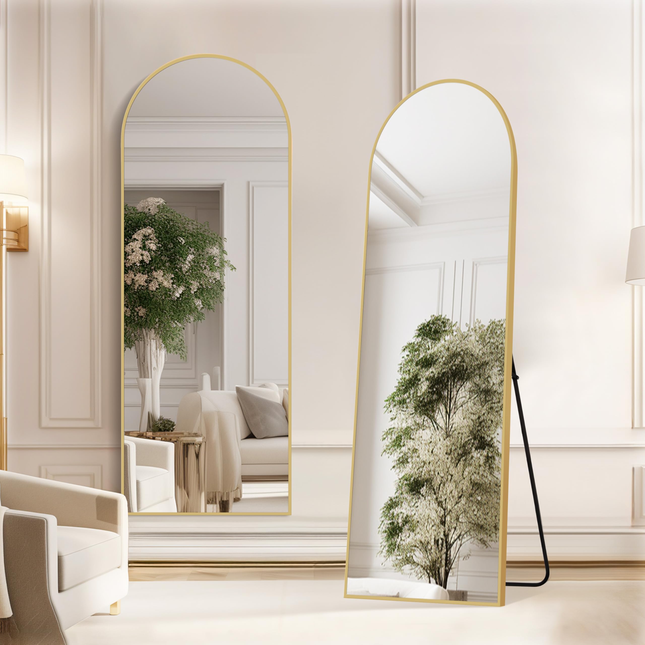 Arched Mirror Full Length, 59"x16" Body Wall Mirrors with Shatter-Proof Glass, Mirror Full Length for Home Décor, Aluminum Alloy Thin Frame Mirror for Bedroom Cloakroom, Gold 59"L x 16"W Gold-arched