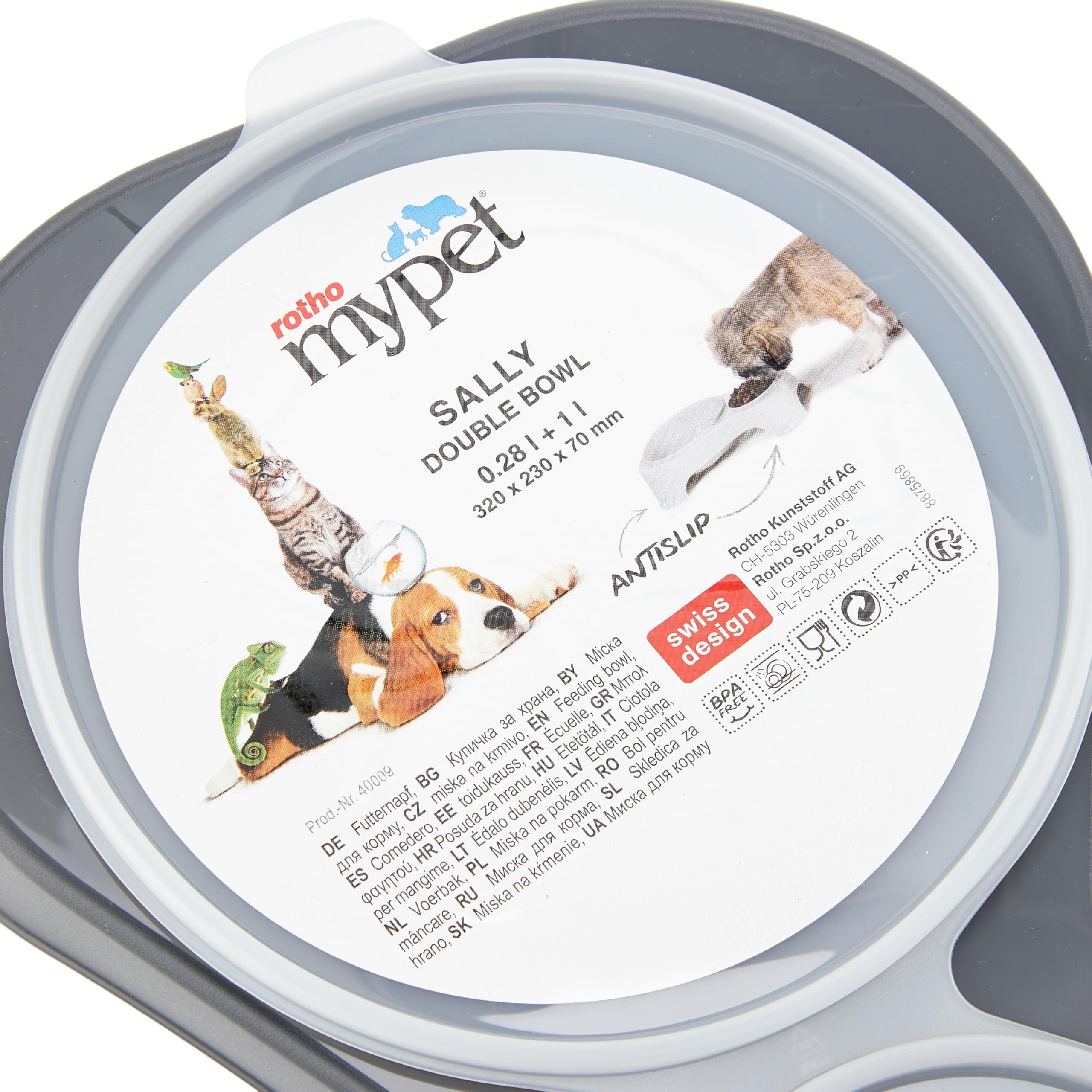 Rotho MyPet Sally Double Bol d'alimentation avec Couvercle, Plastique (PP) sans BPA, Anthracite, 1l + 0.28l (32.0 x 23.7 x 7.0 cm) (Lot de 2)
