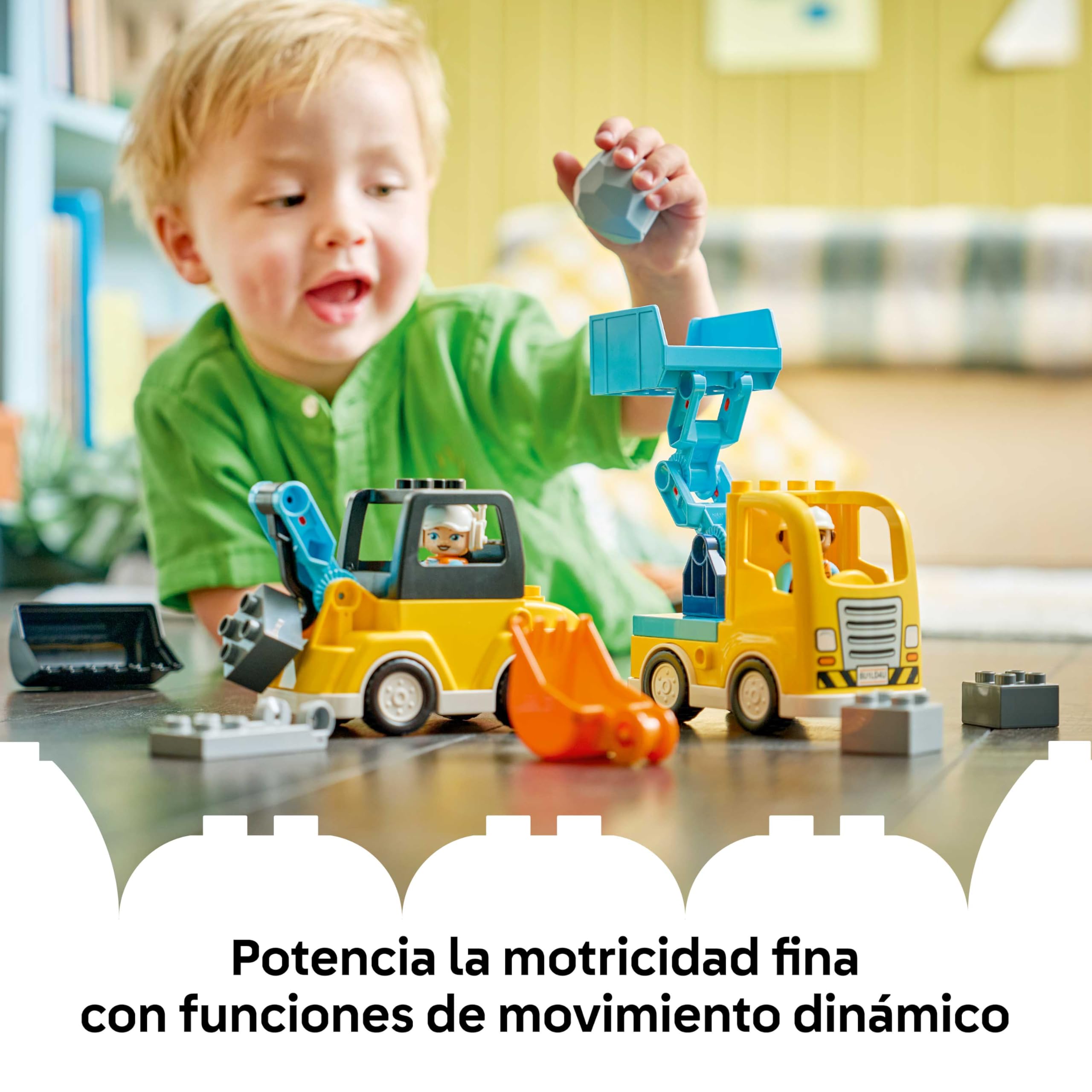 LEGO Duplo Vehículos de Construcción “3en1” - Juego Educativo Montessori con Camiones, Excavadoras y Vehículos de Construcción de Juguete - Regalo de Cumpleaños para Niños y Niñas de 2+ Años - 10475