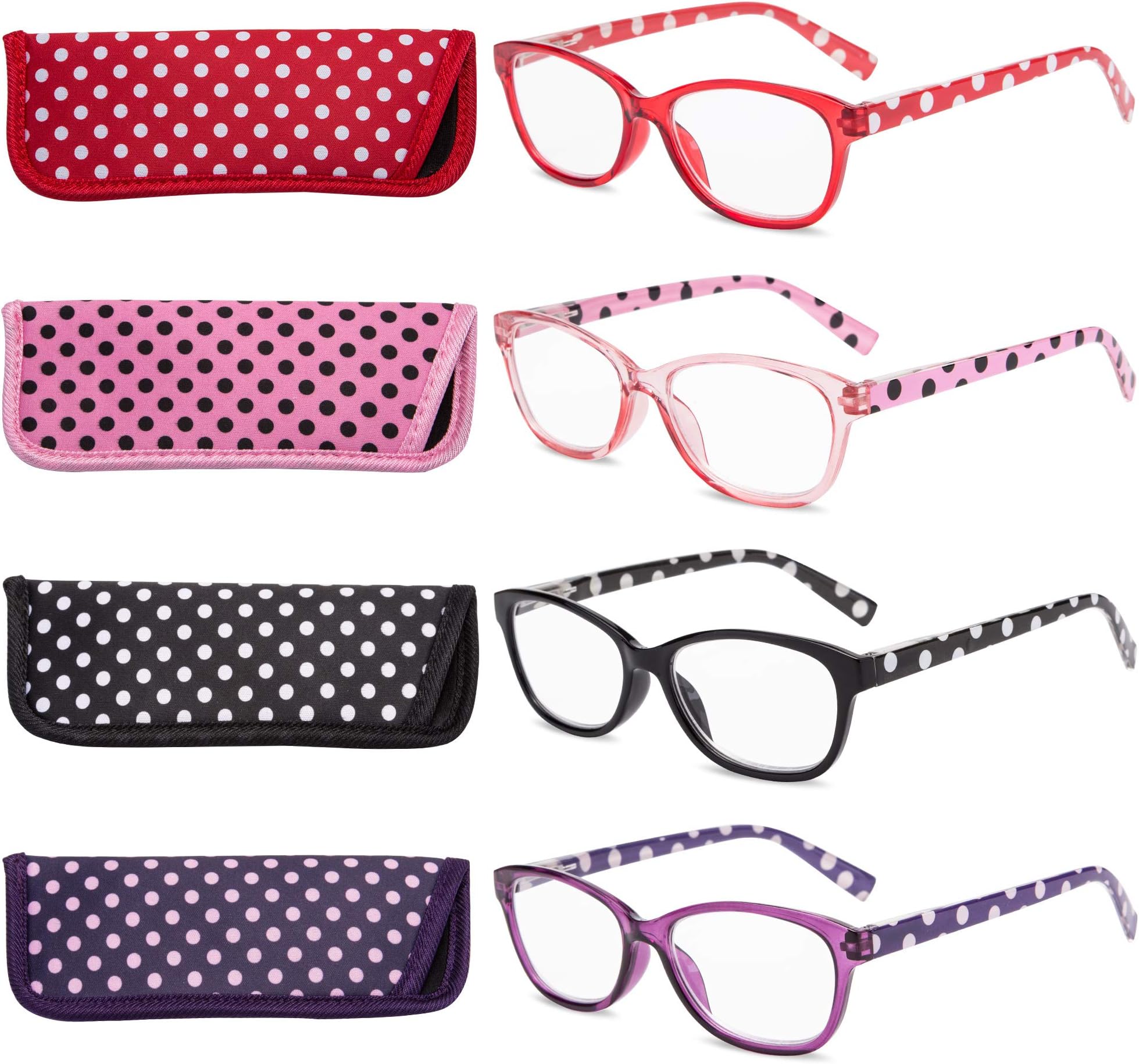 Polka Dots Fashion Ladies Reading Glasses 4 Pairs Spring Hinge Readers for Women
