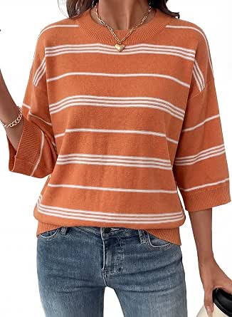 Dokotoo Women's Oversized Striped Crewneck Sweater