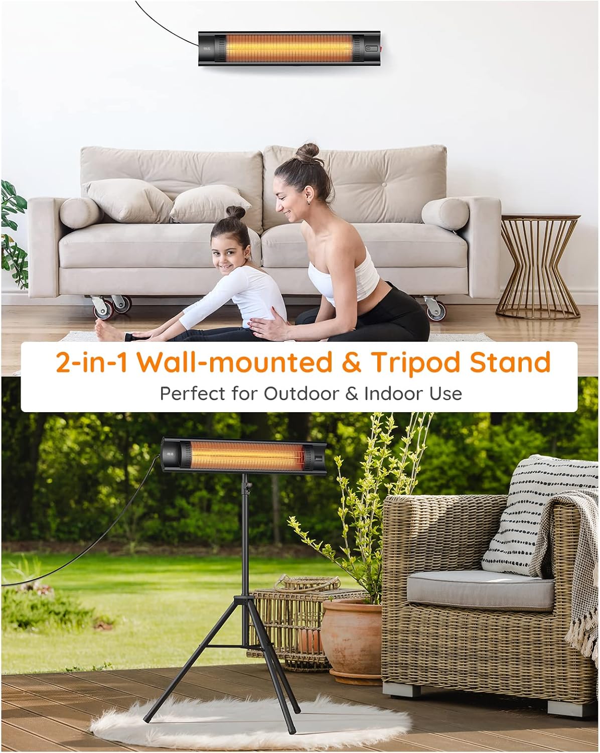 review Outdoor Patio Heater, Electric 1500W Infrared Patio Heater with Remote, 3 Heat Levels, 24H Timer Auto-Off, Outdoor Space Heater with Tripod/Wall-mounted, Tip-over Over-heat Protection, IPX5 Waterproof