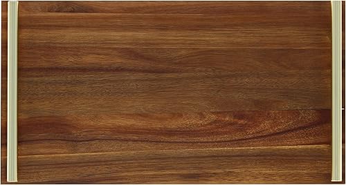 Miniatura 7 de Creekview Home Emporium Bandeja de madera de acacia con asas en oro, bandeja rectangular de madera rústica de 8 x 15 pulgadas
