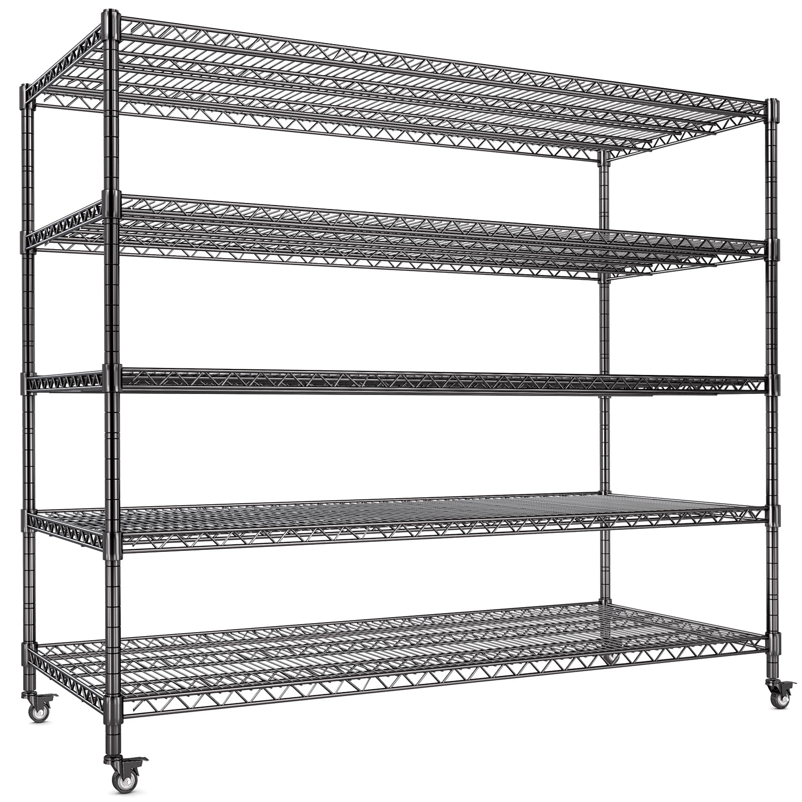 AIRAJ Étagère à 5 couches, 140 cm, pour charges lourdes, avec roues, capacité de charge 1600 kg, en métal réglable en hauteur, étagère de cave et de rangement, 140 x 46 x 186 cm, argent galvanisé