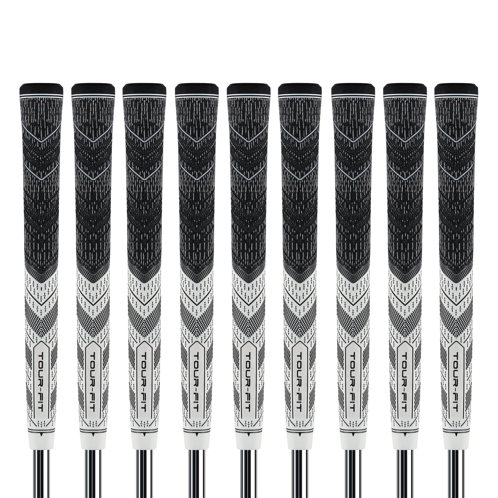 Golf Grip Tour Fit Dual Compound Premium Half Cord Golf Grips Standard Midsize Golf Grips with Golf Tape Set of 1/3/6/9/13 (Midsize, Black/White-Set of 9)