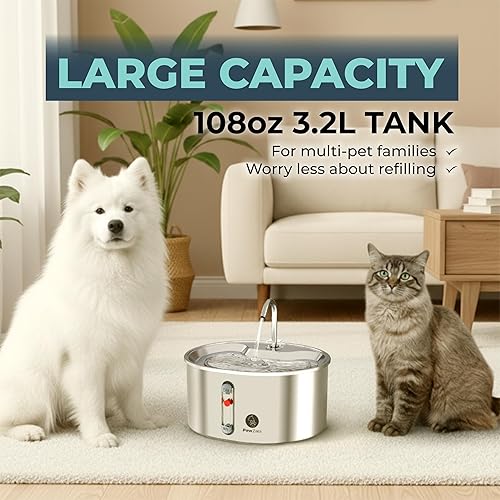 Miniatura 2 de Fuente de agua para gatos de acero inoxidable envuelta con 4 filtros de repuesto y sensor, fuentes de agua fáciles de limpiar para gatos de interior