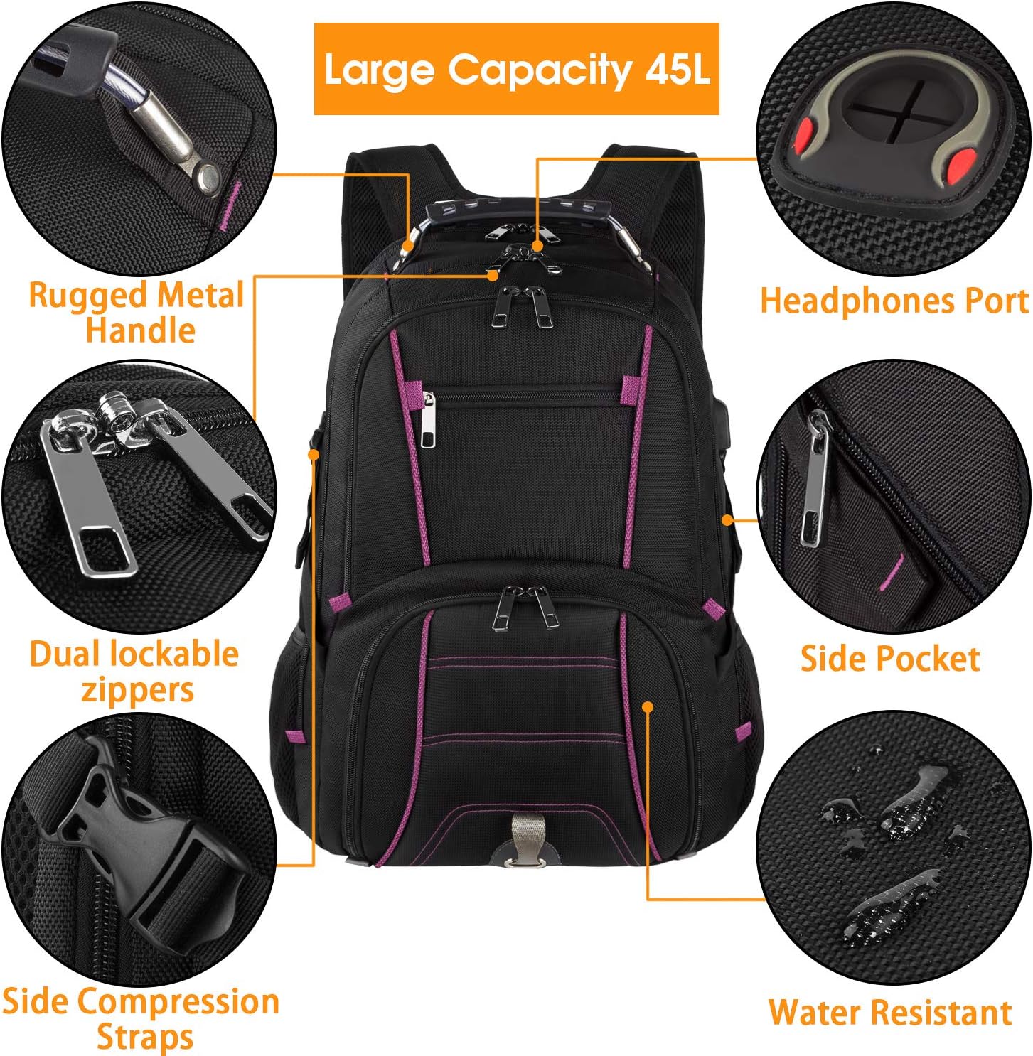 Uр Tо 40% оƒƒ Extra Large Backpack,TSA Friendly Durable Travel Laptop Computer Backpack for Men Women with USB Charging Port,RFID Water Resistant Big Business College School Bookbag Fits 17.3 Inch Laptops,Purple Flаѕh Dеаlѕ - 40% оƒƒ Extra Large Backpack,TSA Friendly Durable Travel Laptop Computer Backpack for Men Women with USB Charging Port,RFID Water Resistant Big Business College School Bookbag Fits 17.3 Inch Laptops,Purple