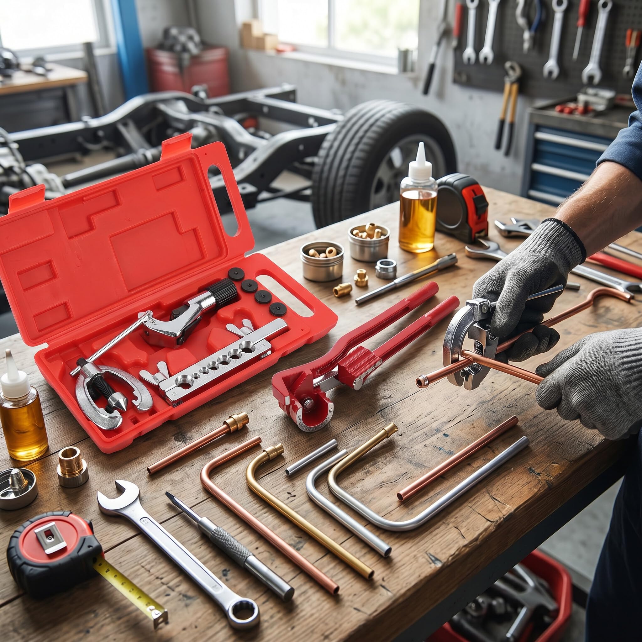 Estink Kit d'Outils Professionnel pour Évasement de Tuyaux de Frein, 11 Pièces, avec Pince à Cintrer, Coupe-tube et Étui de Rangement