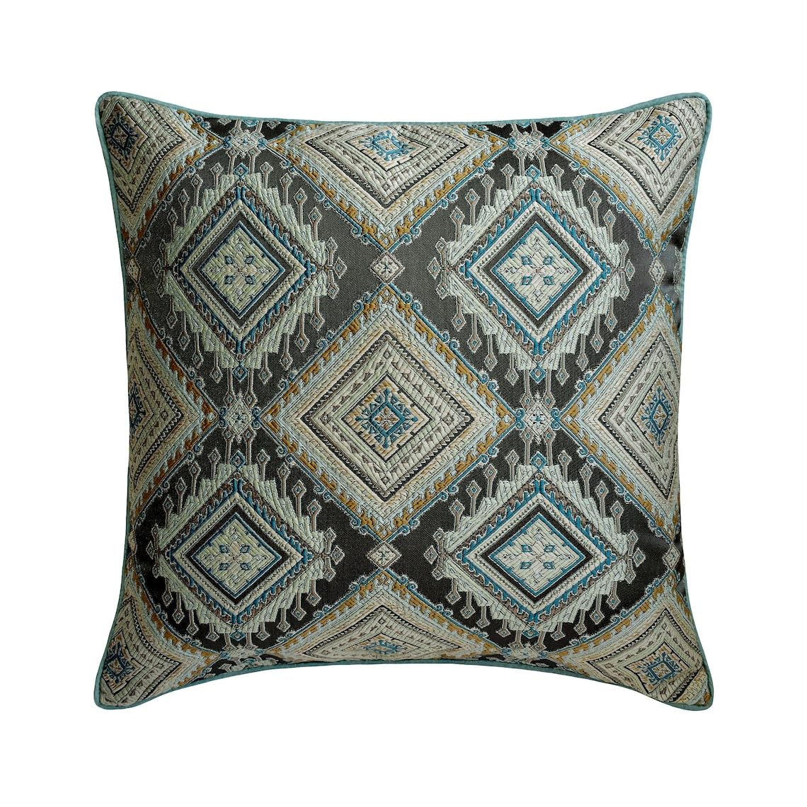 The HomeCentric Decorative Blue 55x55 cm (22"x22") Cushion Covers, Jacquard Silk Aztec Pattern Cushion Covers, Aztec Pattern Contemporary Style - Aztec Invent โ image 1
