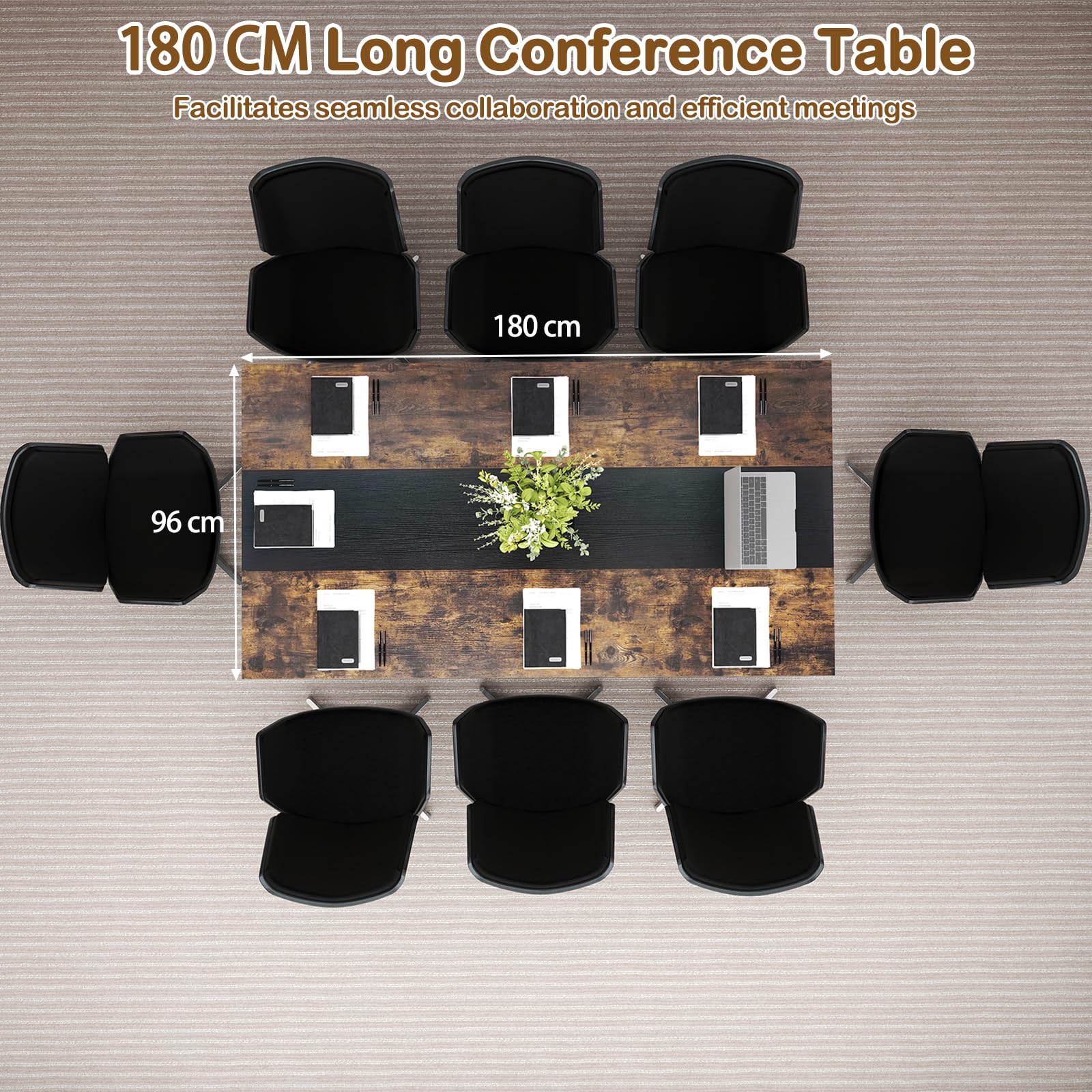 GIANTEX Table de Conférence, Grande Table de Réunion Rectangulaire pour 6 à 8 Personnes, avec Passe-Câbles et Étagère de Rangement, Poste de Travail pour Salle de Réunion, Bureau, 180 x 96 x 76 cm