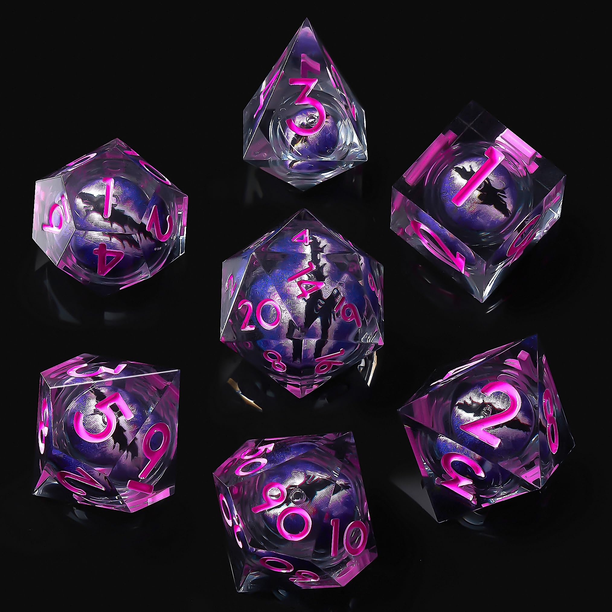 Role dice Dragon Eye DND Dice Set, 7pcs Liquid Core Dice with Gift Box, Handmade Sharp Edge Resin Dice for Role Playing Dungeons and Dragons Ttrpg(Purple)