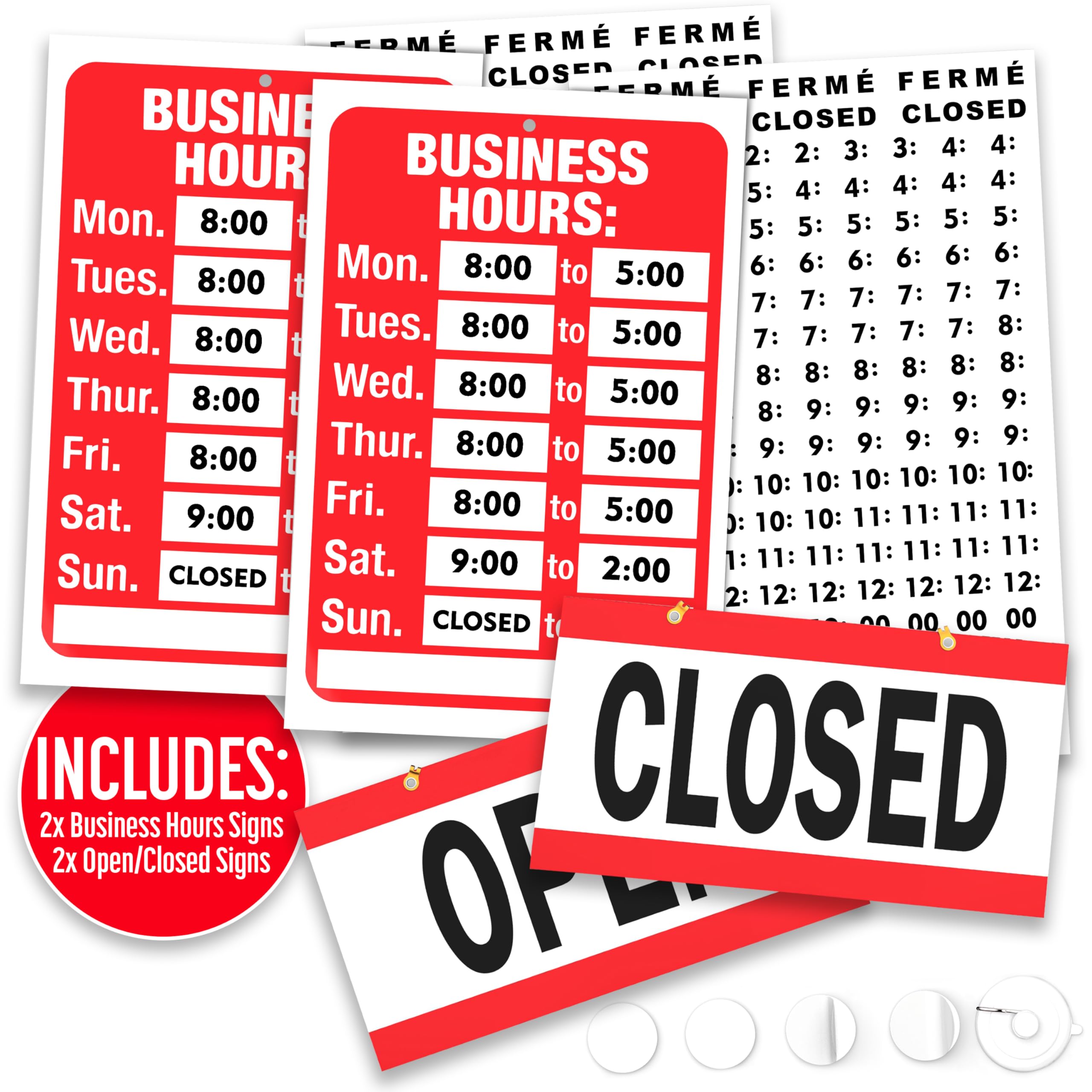 ASSURED SIGNS Business Hours Sign for Glass Door, Open Closed Sign, 2 Pack